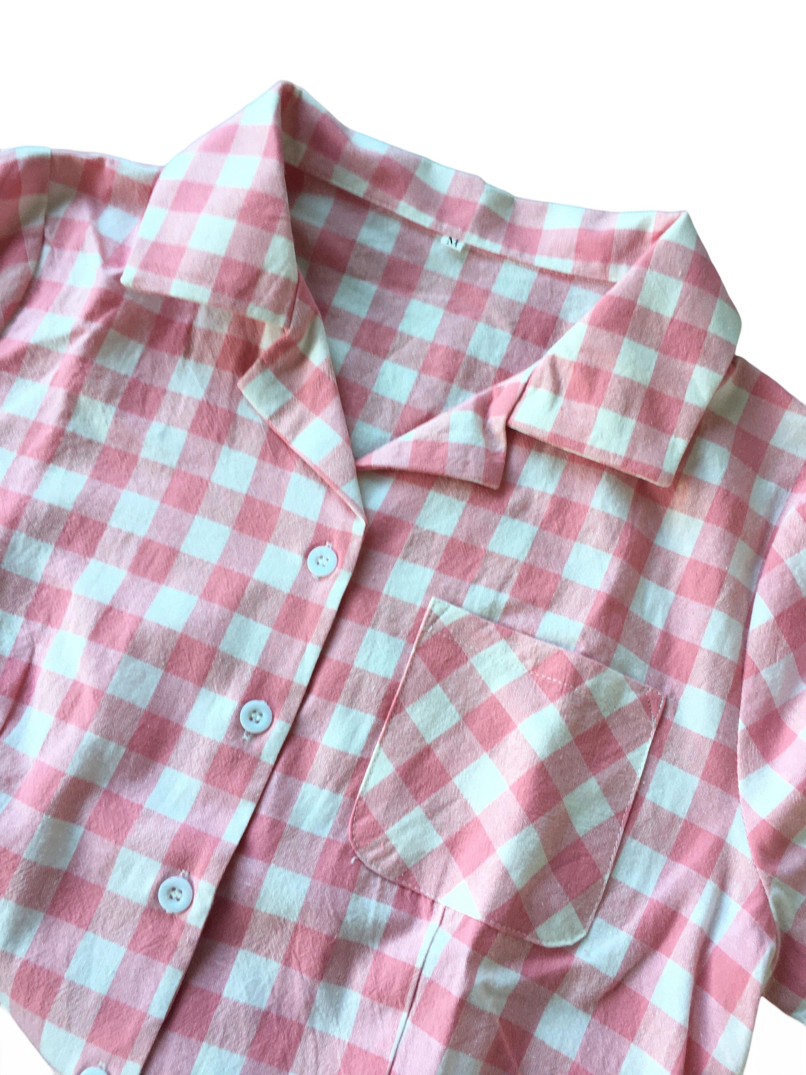 Other Women Blouse Pink&White Checker Short Sleeves Vintage Shirt Size XXL / US 16-18 / IT 52-54 - 4 Thumbnail