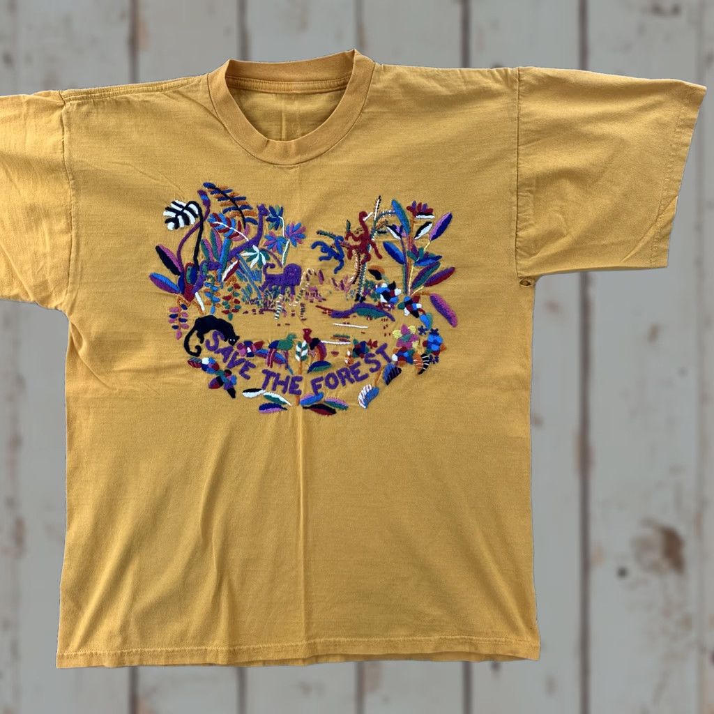 Vintage VINTAGE Forest Shirt Adult Large Yellow Short Sleeve Crew Neck Embroidered Save The Forest 90s Art Animals Mens Size US L / EU 52-54 / 3 - 1 Thumbnail