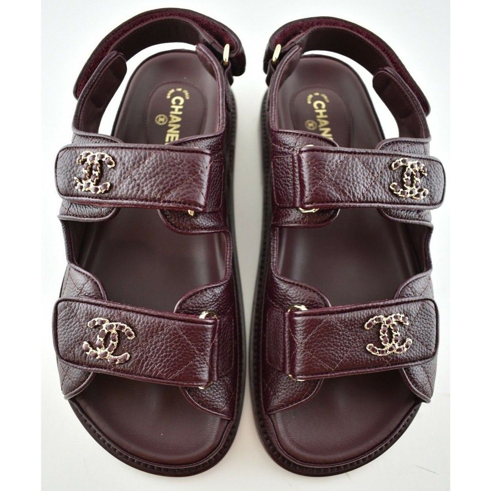Chanel Chanel 21C Burgundy Red Caviar Gold CC Logo Mule Slide Size US 7.5 / IT 37.5 - 1 Thumbnail