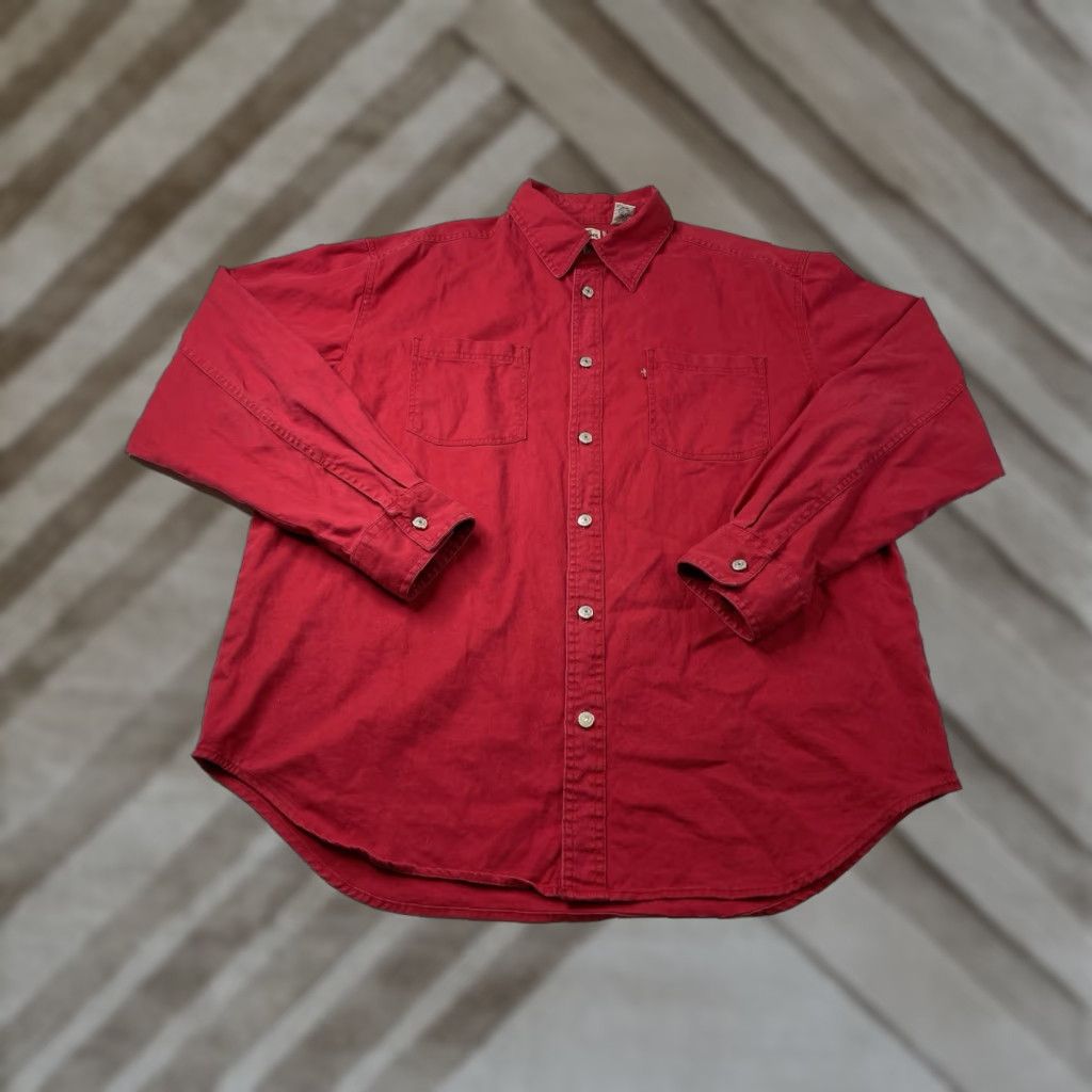 Levi's VINTAGE Levi's Shirt Mens Large Red Denim Button-Up Long Sleeve Cotton 90s Size US L / EU 52-54 / 3 - 1 Thumbnail
