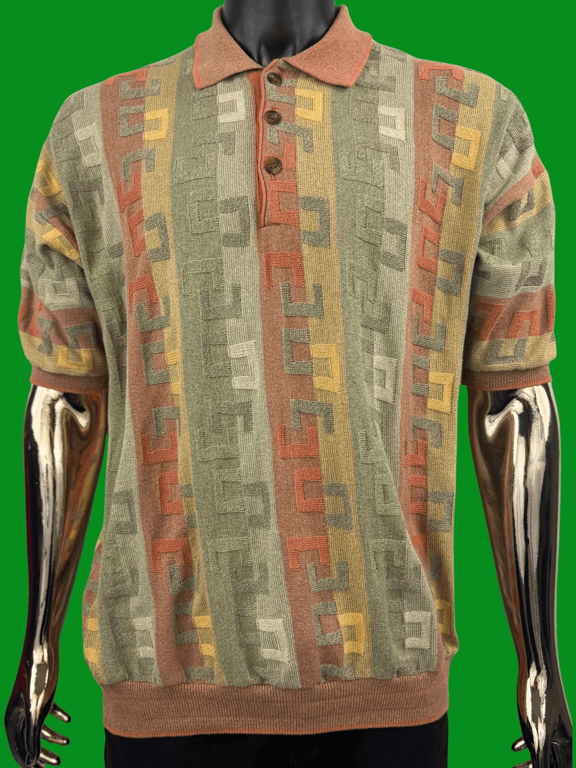 VTG 90s Tundra Canada Coogi-Style Textured Knit Polo Shirt
