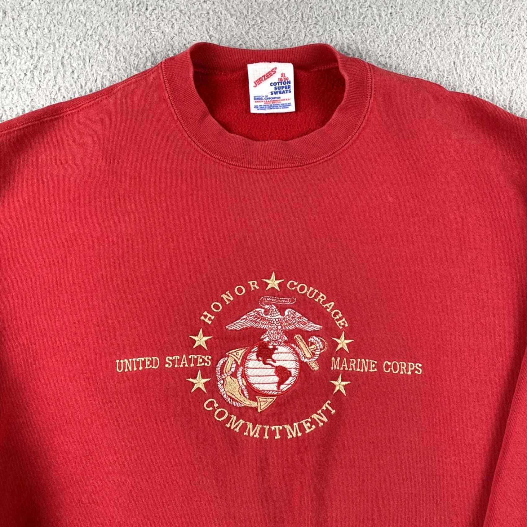 Jerzees VINTAGE Jerzees Mens XL United States Marine Corps Red Pull Over Crewneck Sweatshirt Size US XL / EU 56 / 4 - 2 Thumbnail