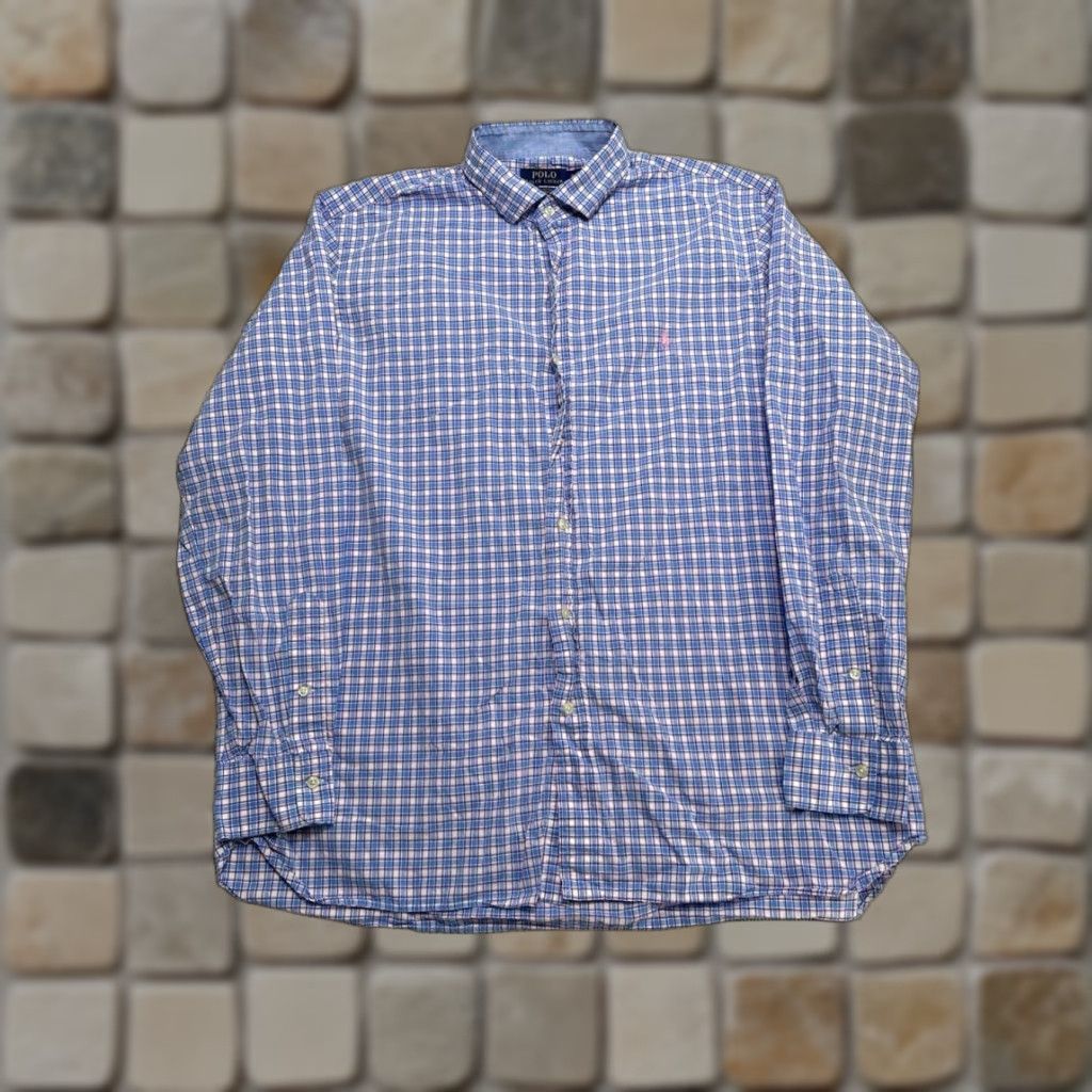 Polo Ralph Lauren Polo Ralph Lauren Shirt Mens XL Blue Cotton Stretch Plaid Barrel Cuff Button Up Size US XL / EU 56 / 4 - 1 Thumbnail