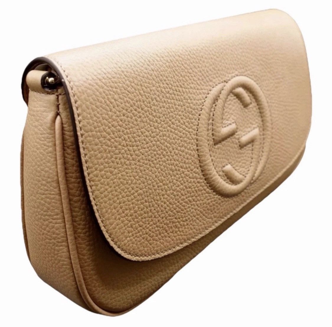 Gucci Pebbled Calfskin Medium Soho Flap Crossbody Camelia Size ONE SIZE - 2 Thumbnail