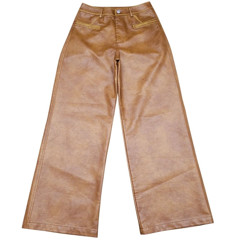 Other ANEWSTA Women Faux-Leather Wide-Leg Brown Pants Size Medium Size 28" / US 6 / IT 42 - 6 Thumbnail