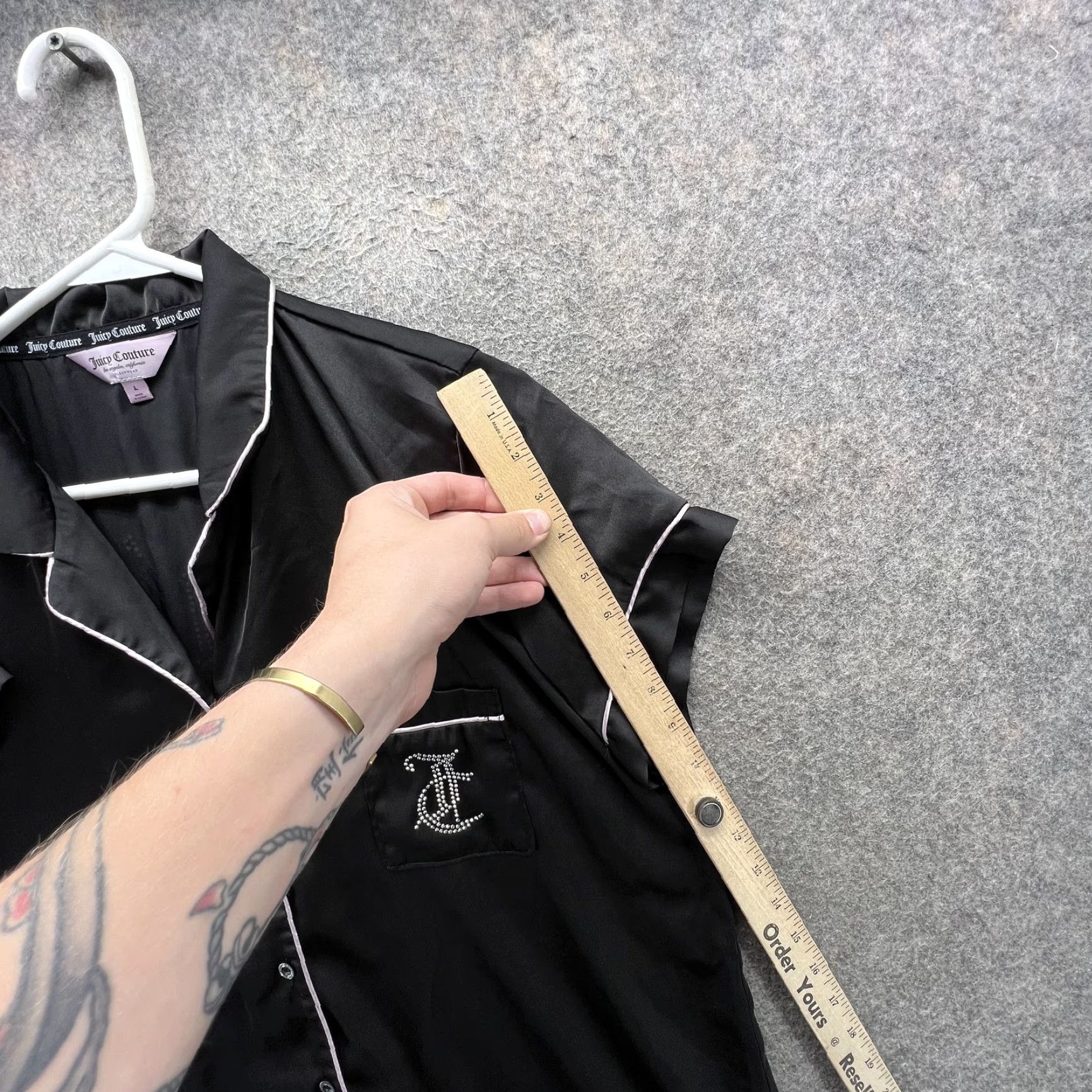 Juicy Couture Juicy Couture Sleep Shirt Womens Large Black Satin Nightgown Rhinestone Logo Shirt Size L / US 10 / IT 46 - 3 Thumbnail