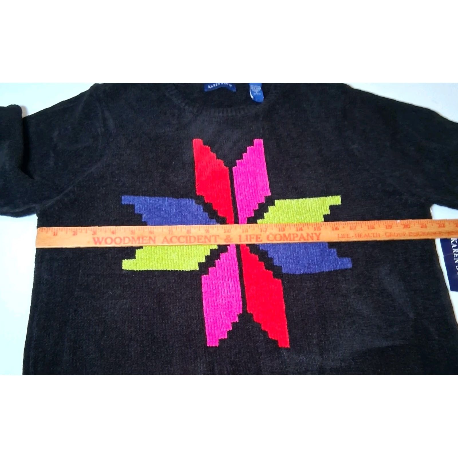 Vintage VINTAGE Karen Scott Sweater Black Quilt Star Knit Pullover NOS Y2K New St Size L / US 10 / IT 46 - 3 Thumbnail