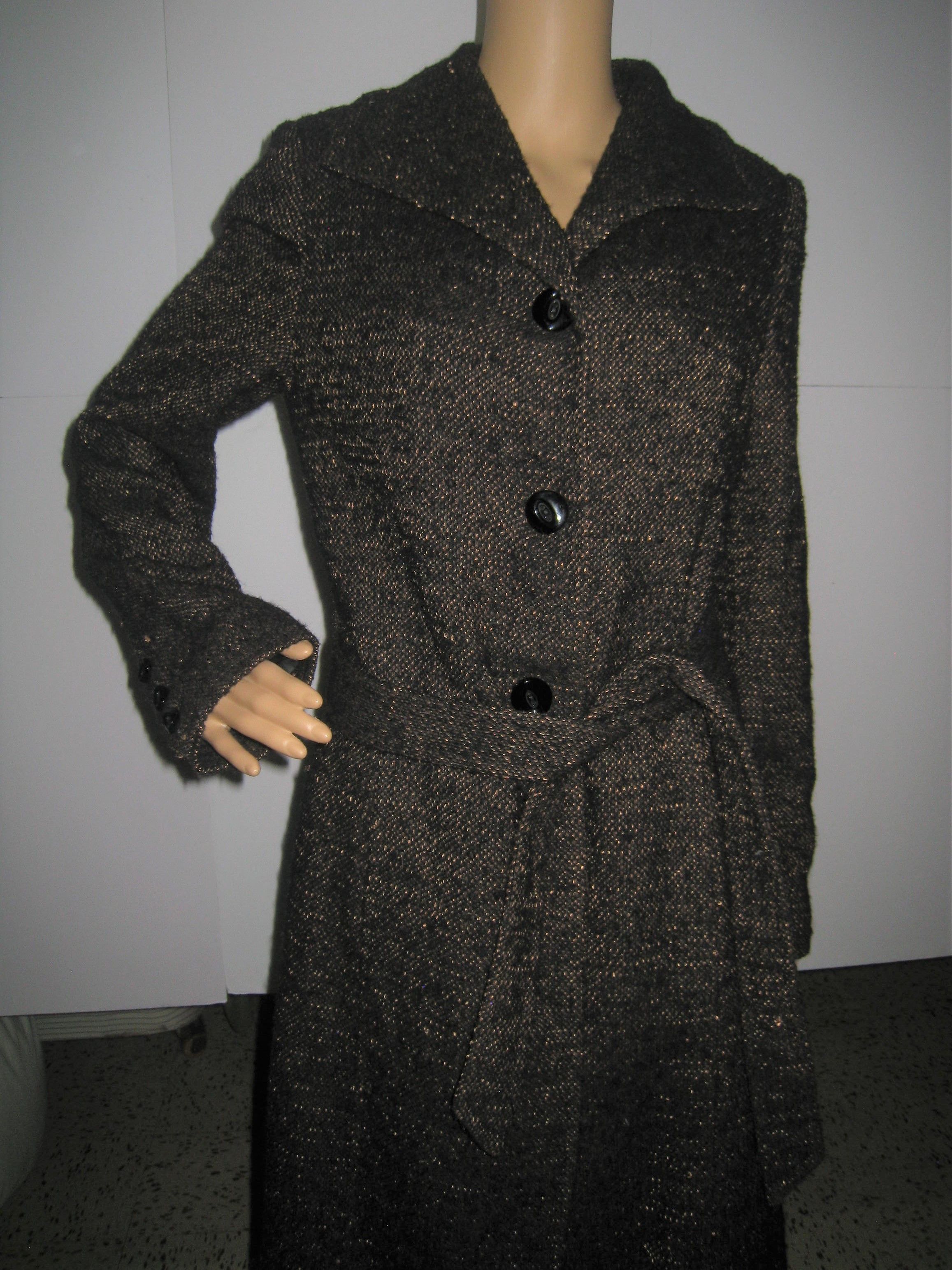 Larry Levine Tweed Wool Blend Pea newest Coat Size 6