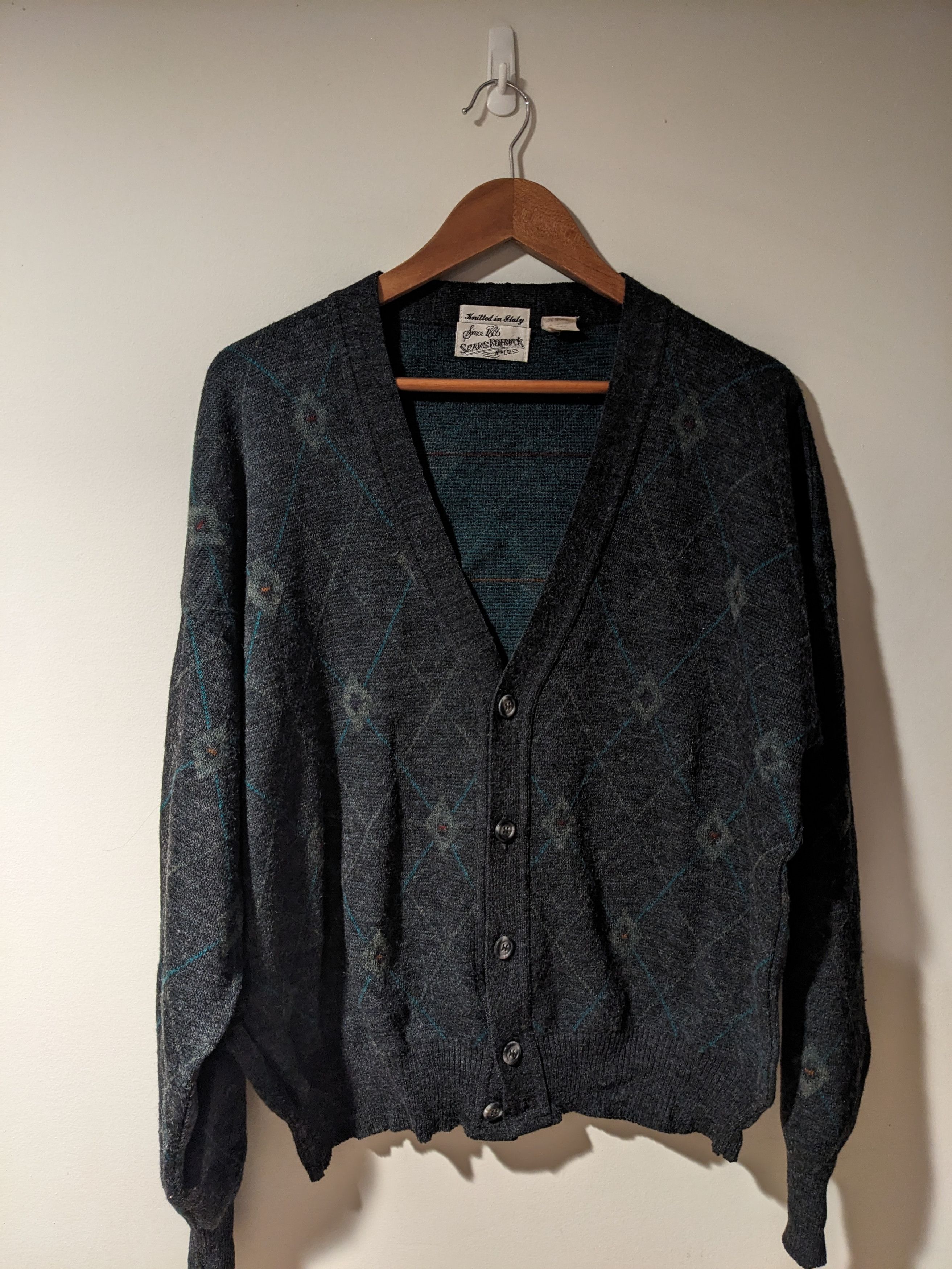 Sears × Vintage Vintage Sears Roebuck and Co Black Large Wool Cardigan Size L / US 10 / IT 46 - 1 Thumbnail