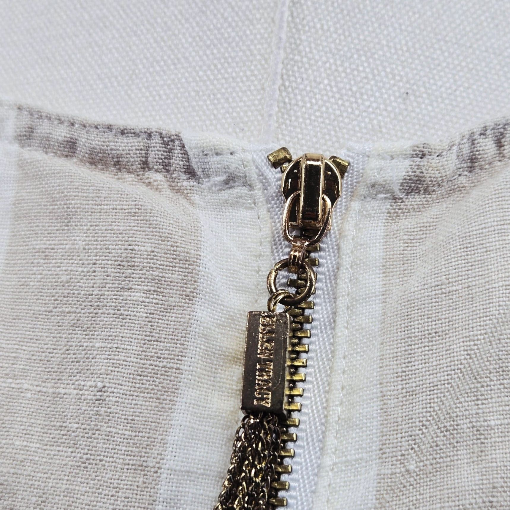 Ellen Tracy Ellen Tracy Blouse Womens L Beige Striped Linen Round Neck 3/4 Roll Tab Sleeve Zip Pockets Tunic Mens? Womens Size L / US 10 / IT 46 - 5 Thumbnail