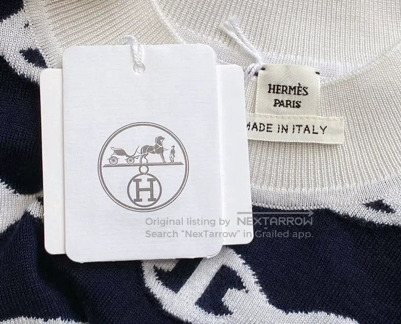 Hermes Hermes Navy blue floral pattern round neck long-sleeve kni Size XS / US 0-2 / IT 36-38 - 6 Thumbnail