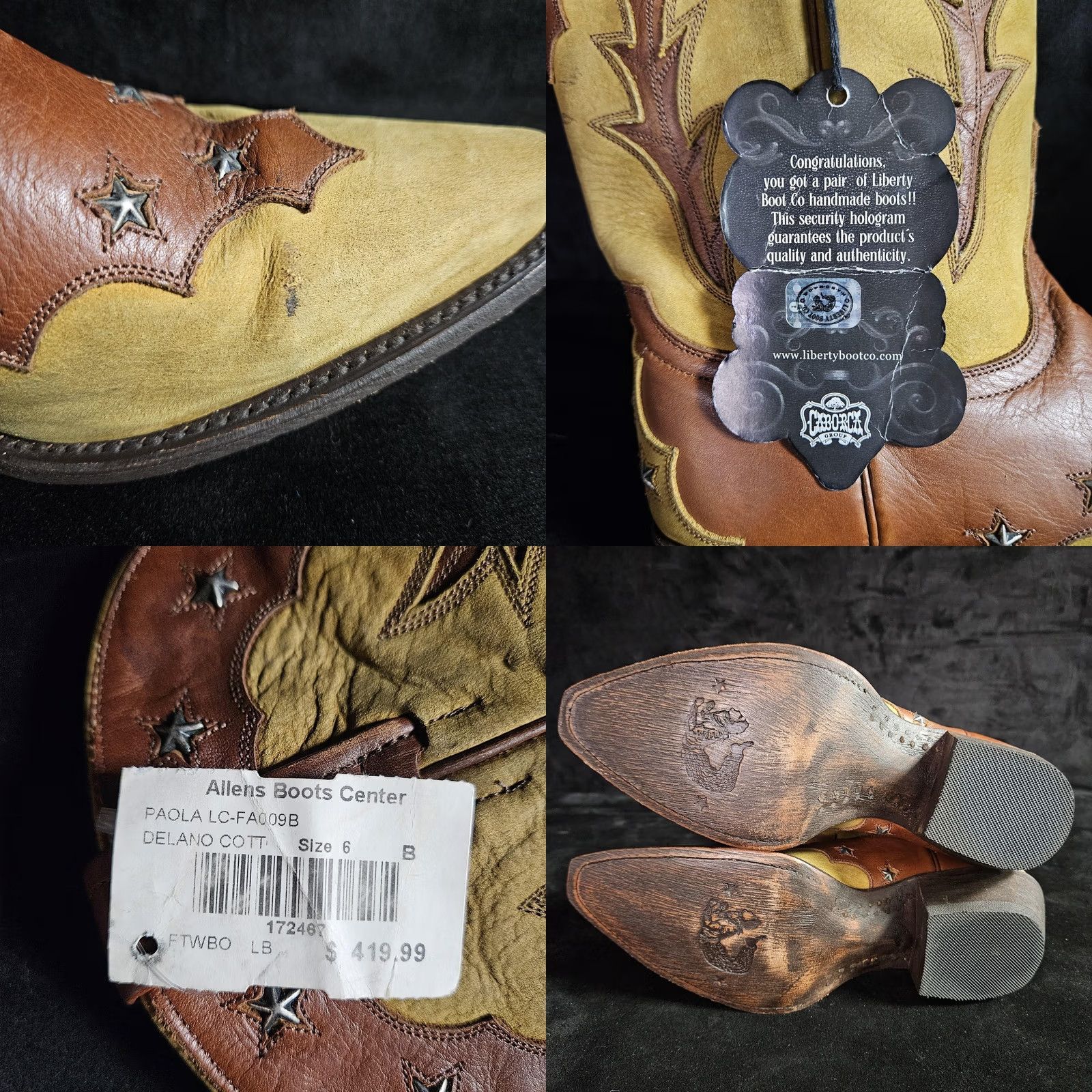 CO Liberty Boot Co Boots Womens Paola Size Brown Star Stud Western FA009B Size US 6 / IT 36 - 8 Thumbnail