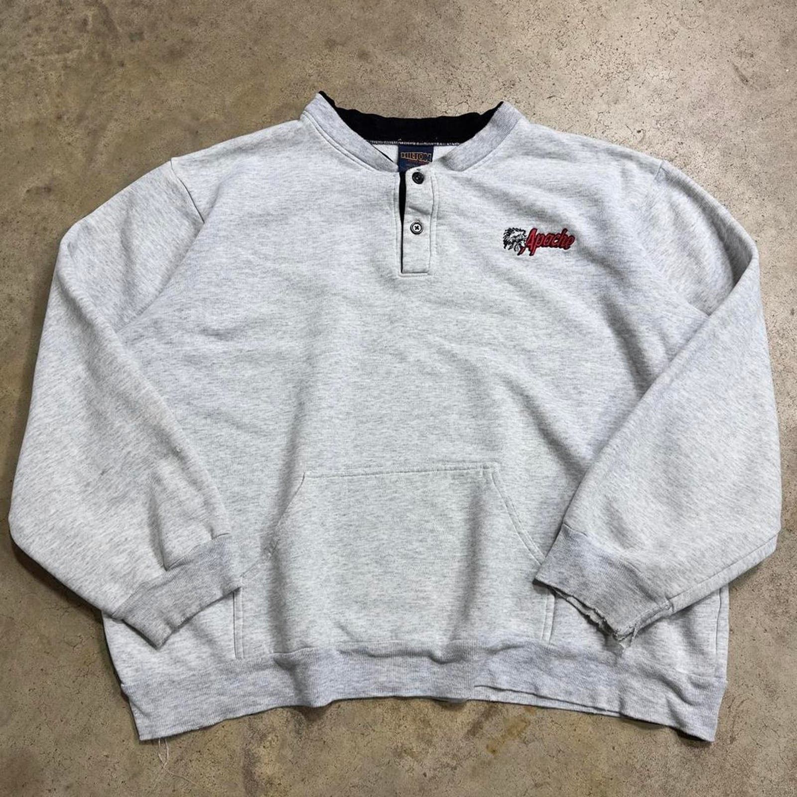 Vintage USA MADE Boxy Gray Apache Henley Sweatshirt