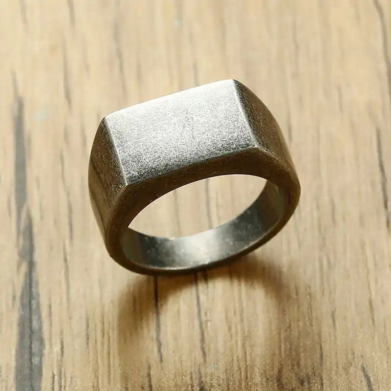 Vintage Retro Style Oxide Siver Stamp Ring Size ONE SIZE - 1 Thumbnail
