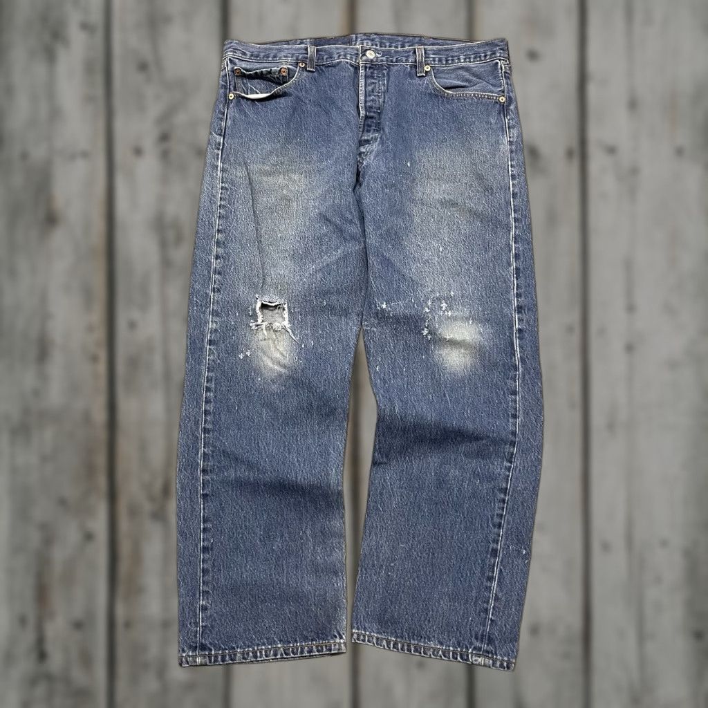 VTG Levi's 501 Jeans Mens 38x32 USA Made 90s Denim Distressed Blue Regular Straight Button Fly Pockets 5-Pocket Design Vintage Clothing Men's