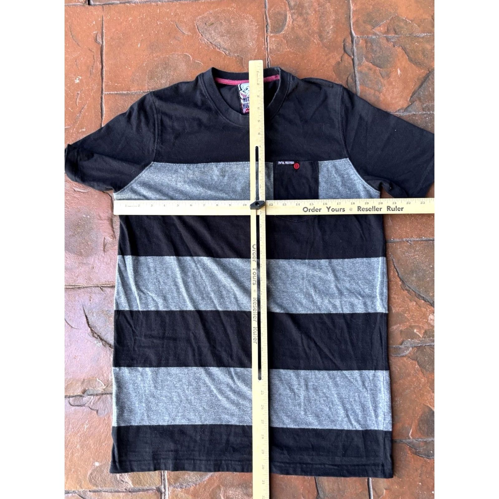 Metal Mulisha Metal Mulisha Pocket Striped T Shirt M Black Crew Short Sleeve Punk Rock 90s Mens Size US M / EU 48-50 / 2 - 4 Thumbnail