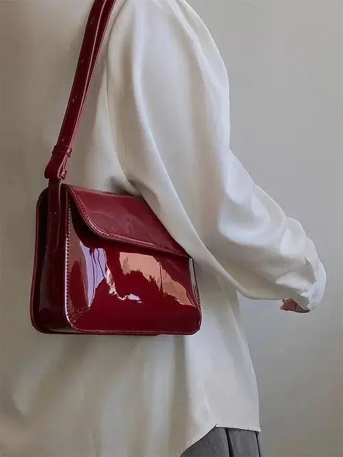 American College Bag Retro Cherry Red Patent Leather Shoulder Bag, Women's