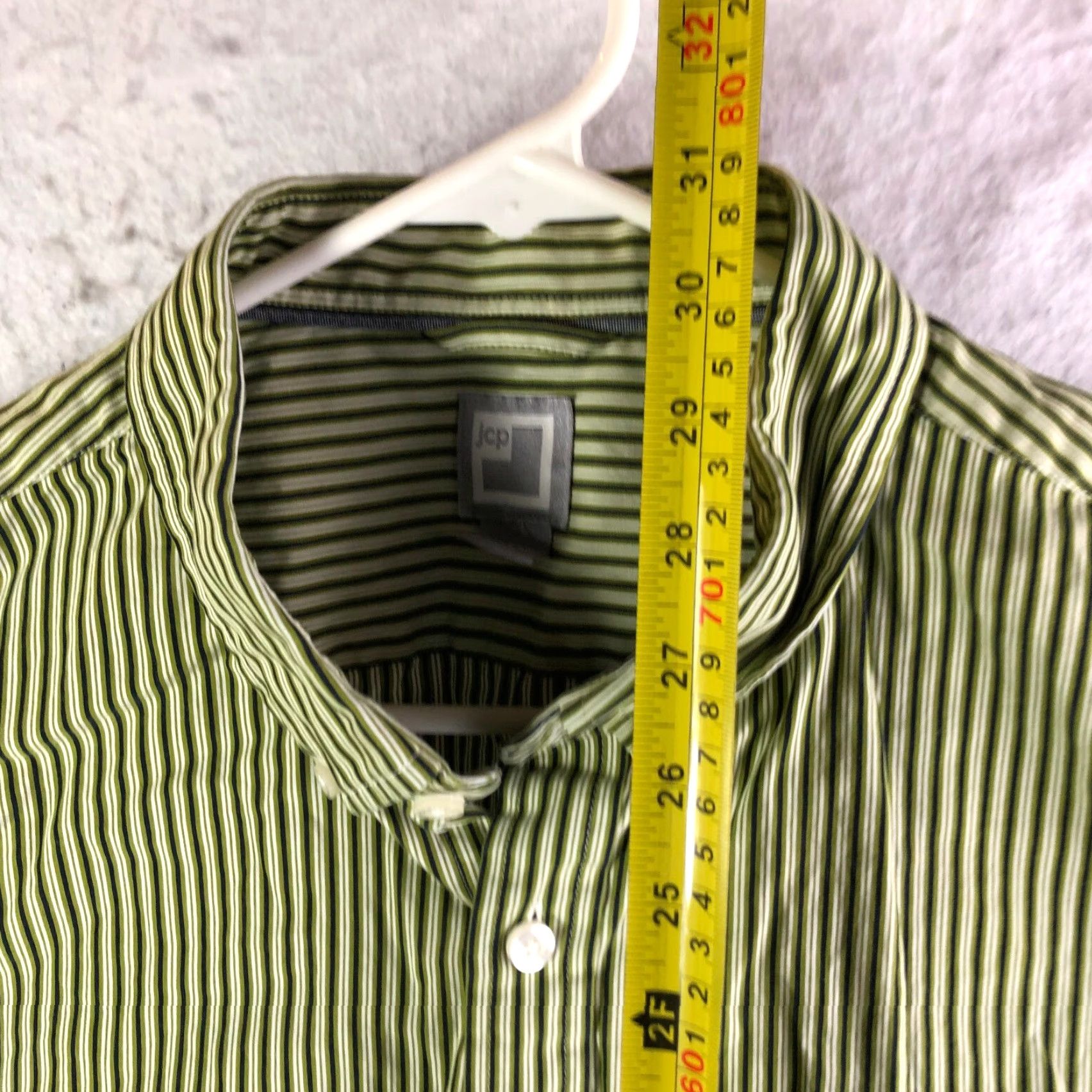 Vintage JCP 80's 2Ply Mens Large Green Striped Long Sleeve Button Down Collar Shirt Size US L / EU 52-54 / 3 - 5 Thumbnail