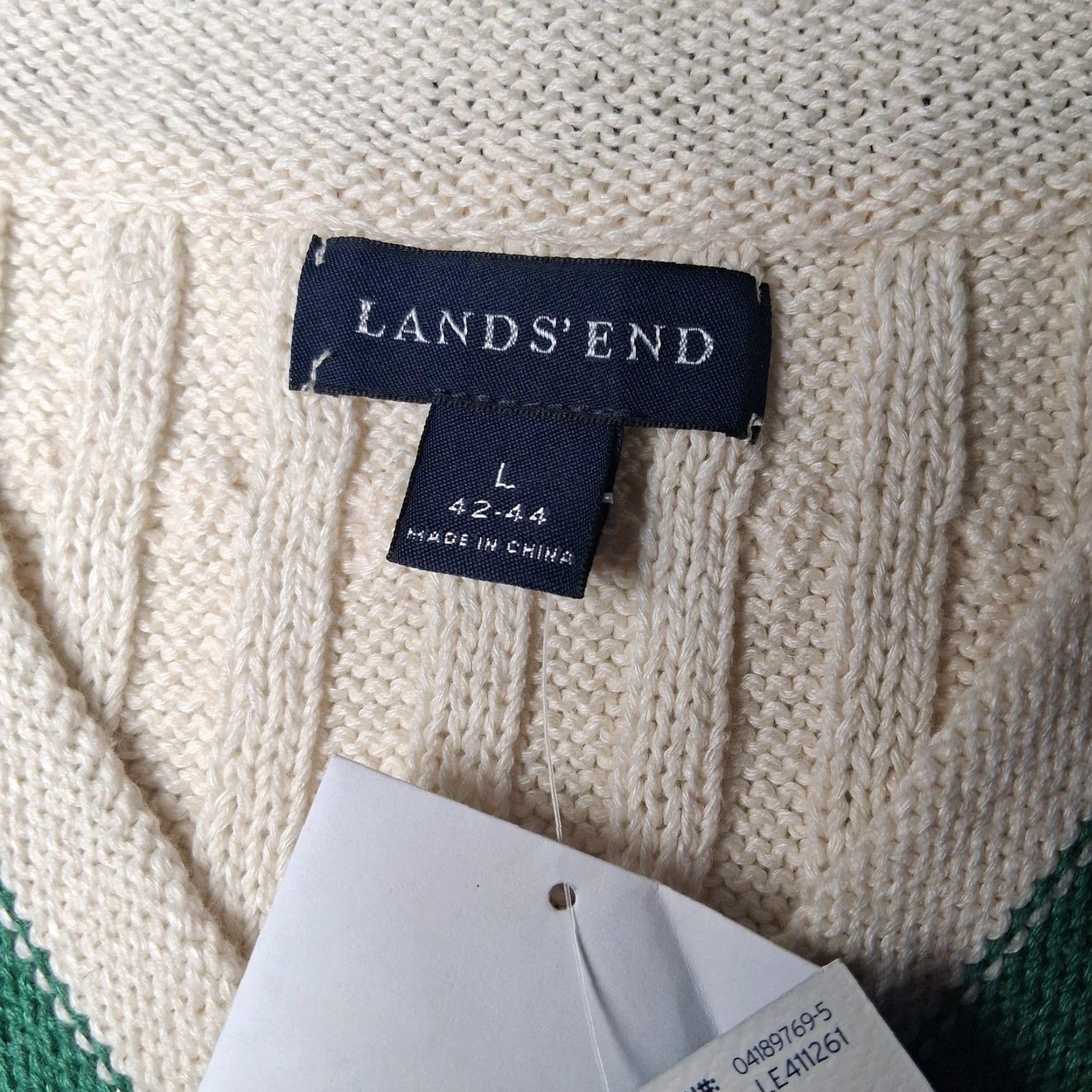 Lands' End Lands' End Sweater Vest Men L V-Neck Cable Knit Ivory Academia Preppy Linen Blend Vest Size US L / EU 52-54 / 3 - 5 Thumbnail