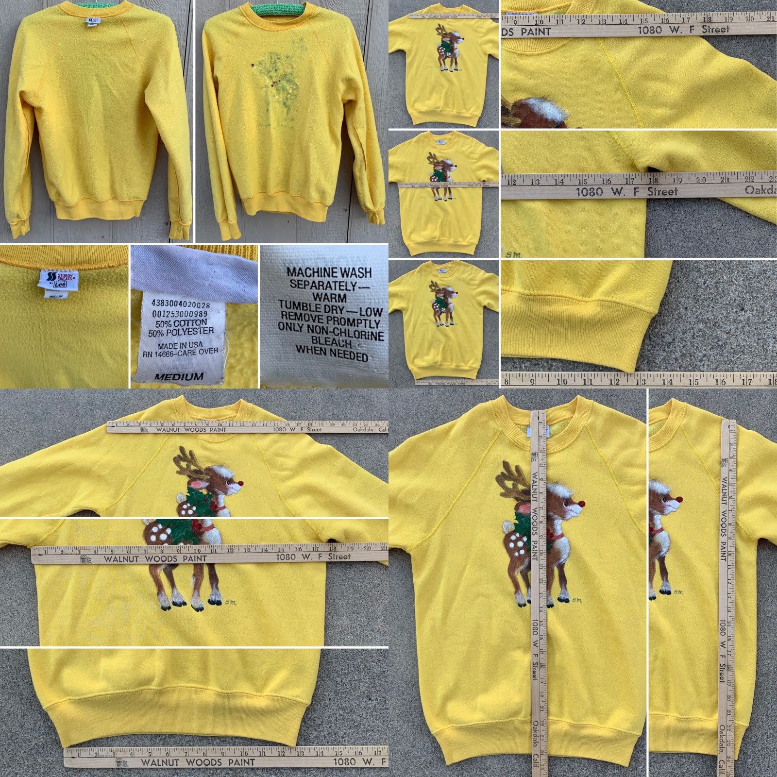 Lee VINTAGE Lee Sweatshirt Reindeer Christmas Yellow M Men Crew Neck Long Sleeve Graphic Print Pullover Raglan 80s 90s Holiday Art Size US M / EU 48-50 / 2 - 8 Thumbnail