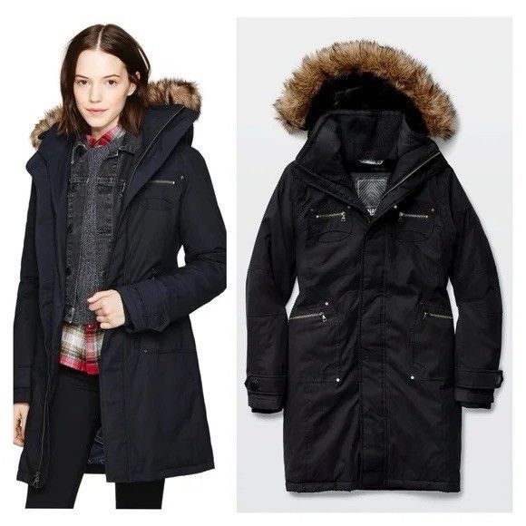 TNA TNA Verbier Parka Jacket XS Black Fur Trim Coat Size XS / US 0-2 / IT 36-38 - 1 Thumbnail