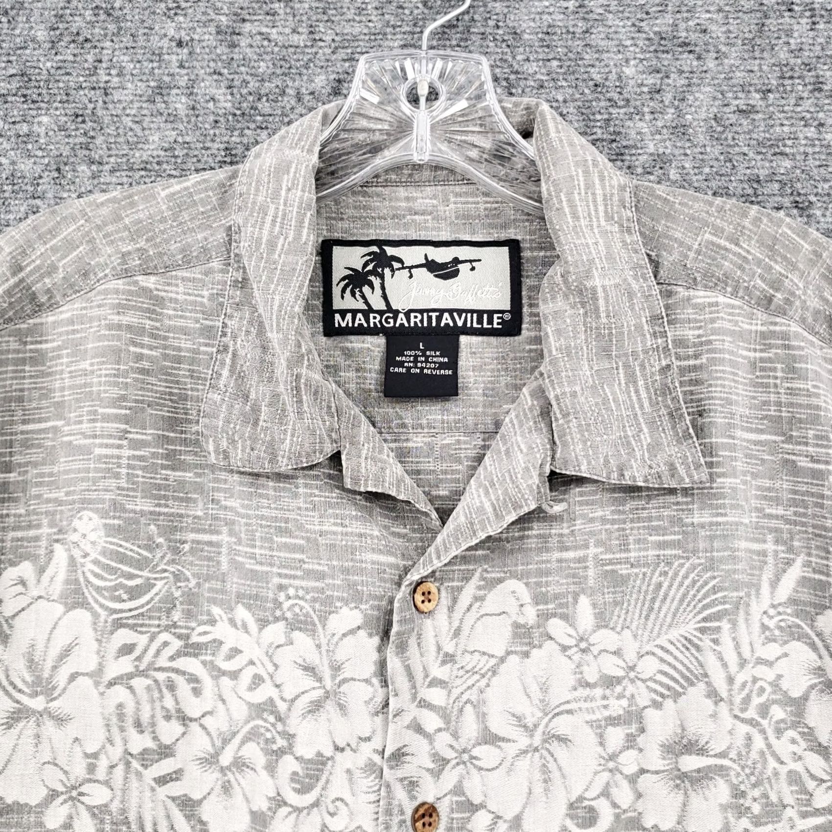 Vintage Margaritavilla Jimmy Buffett Shirt Mens Large L Gray Silk Button Up Short Sleeve Size US L / EU 52-54 / 3 - 3 Thumbnail