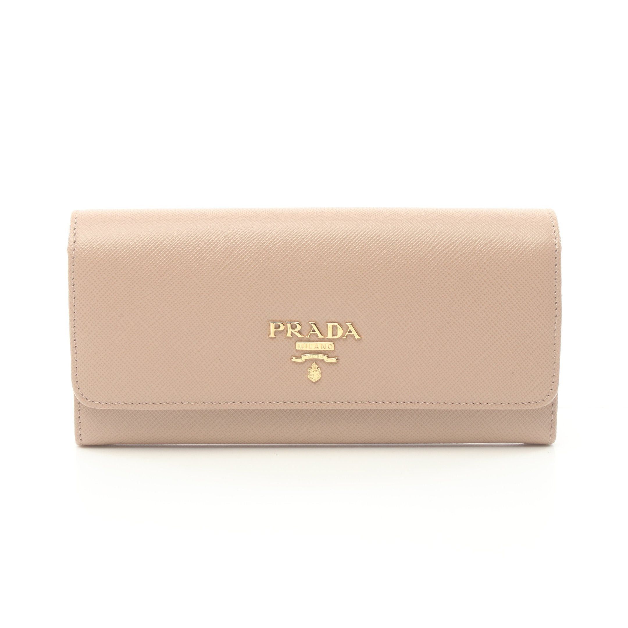 Prada Saffiano Multic Bi-Fold Long Wallet Leather Beige Red