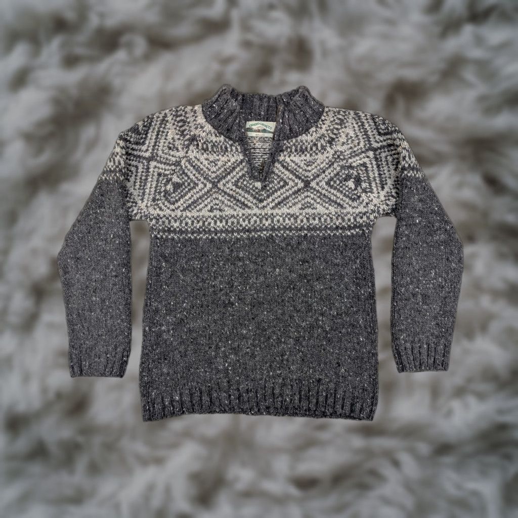 VINTAGE Aran Crafts Sweater Mens S Wool Patterned Quarter Zip Ireland