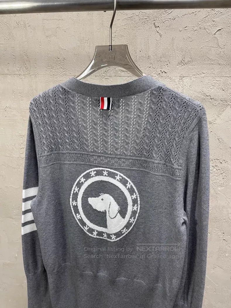 Thom Browne Thom Browne Grey Four-Striped Dog Knit Cardigan Size US XXS / EU 40 - 4 Thumbnail