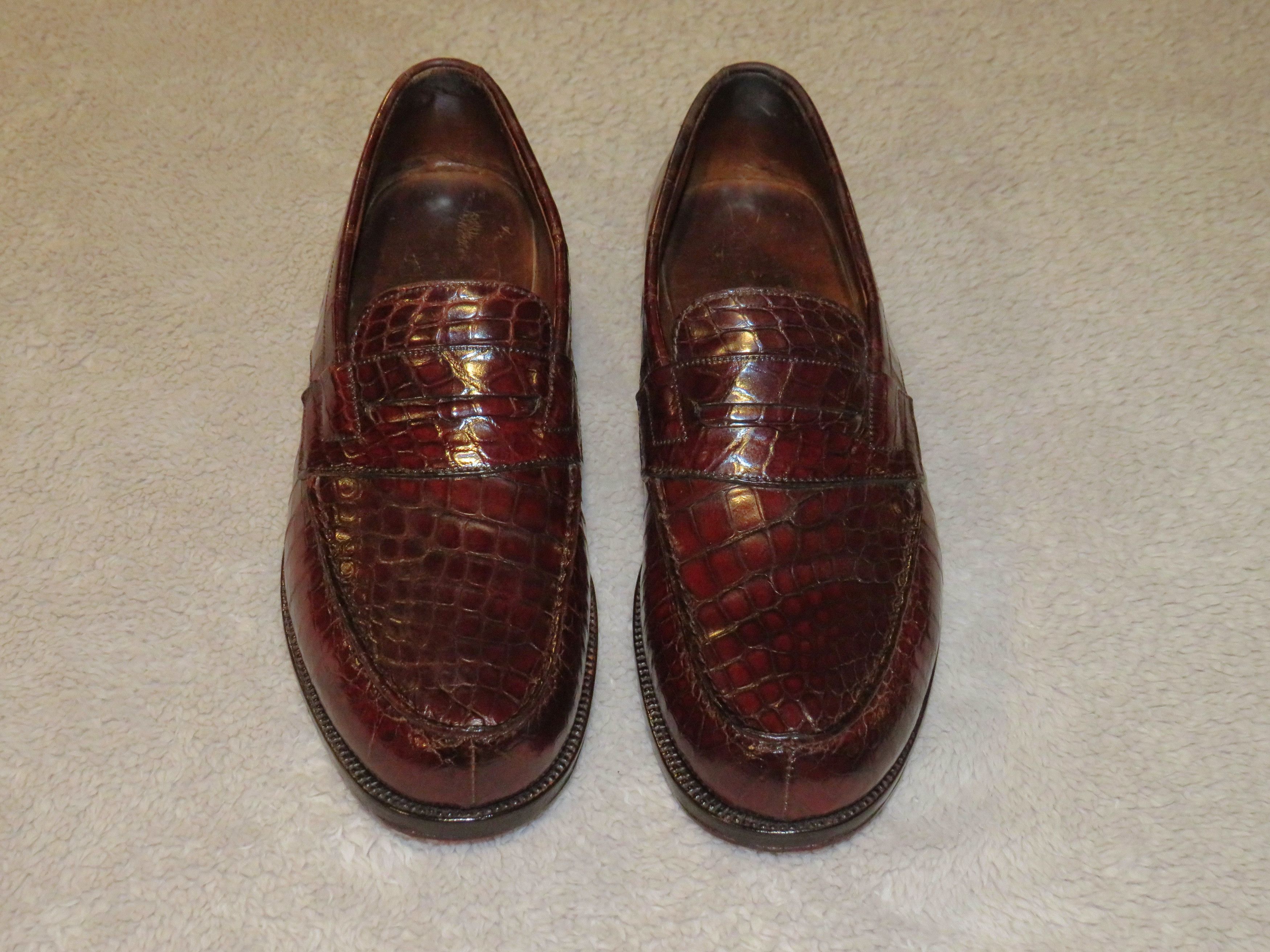 J.M. Weston 180 Brown Crocodile Belly Loafers 9E J.M. Weston 180 Burgundy Crocodile Split Toe Loafer 8.5 C  main image 2