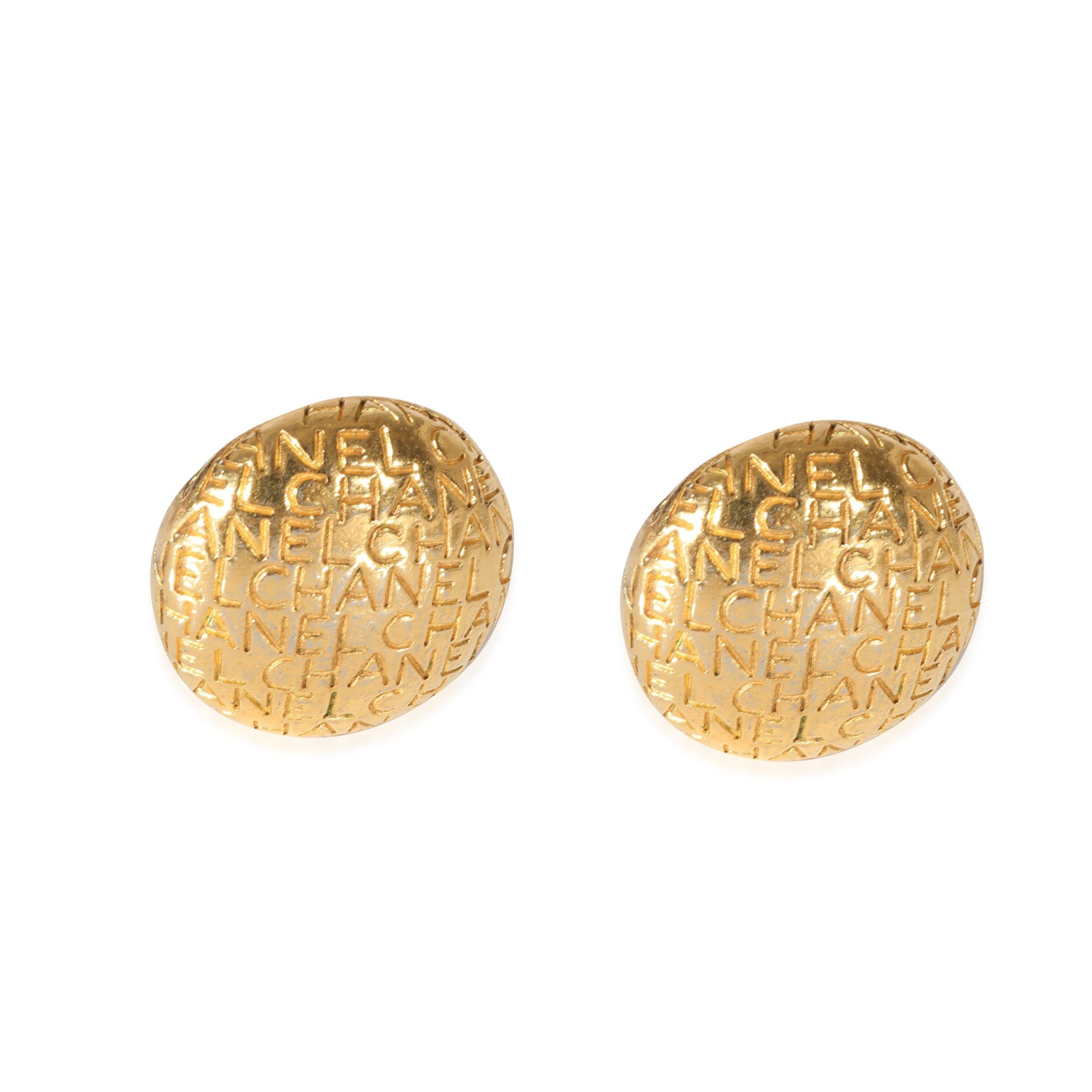 Chanel Gold Tone Chanel Vintage Logo Lettering Button Earrings Size ONE SIZE - 1 Thumbnail
