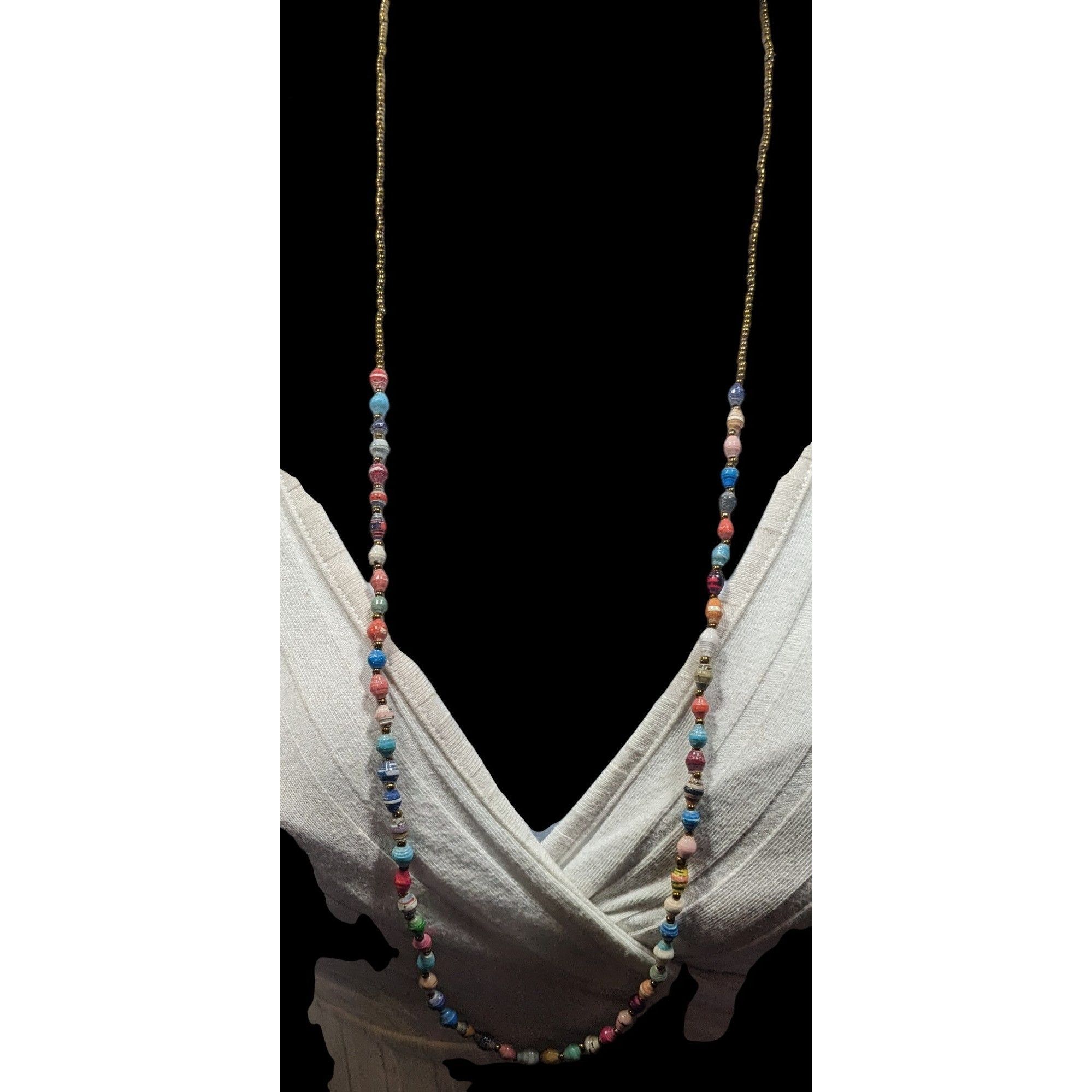 Other Bohemian Rainbow Wrapped Paper And Glass Beaded Necklace Size ONE SIZE - 5 Thumbnail