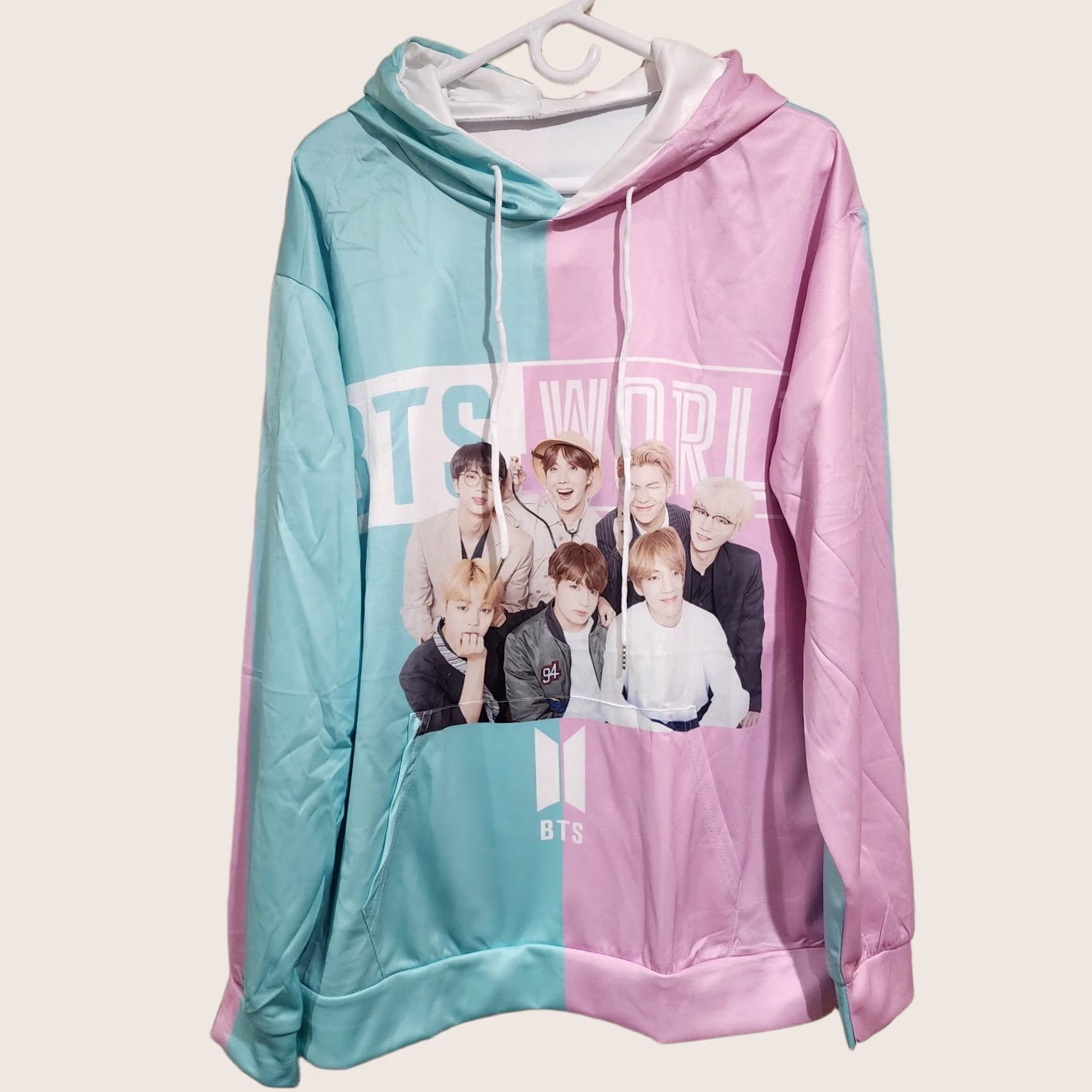 Vintage BTS Band Pink Teal Long Sleeve Hoodie Sweatshirt Polyester Sz L Pullover Hooded Men Regular Winter Fall Spring NWOT Size US L / EU 52-54 / 3 - 1 Thumbnail