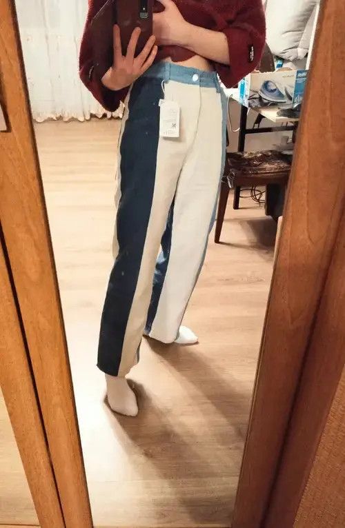 Other Corduroy Pants Baggy High Waist Contrast Patchwork Trousers Size US 29 - 2 Thumbnail