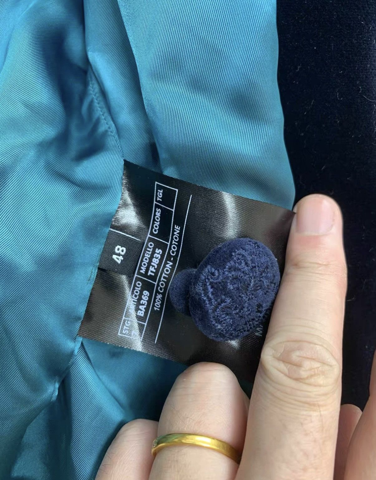 Tom Ford TOM FORD Dark Blue Velvet Jacket with Sky Blue Satin Lining Size US M / EU 48-50 / 2 - 5 Thumbnail