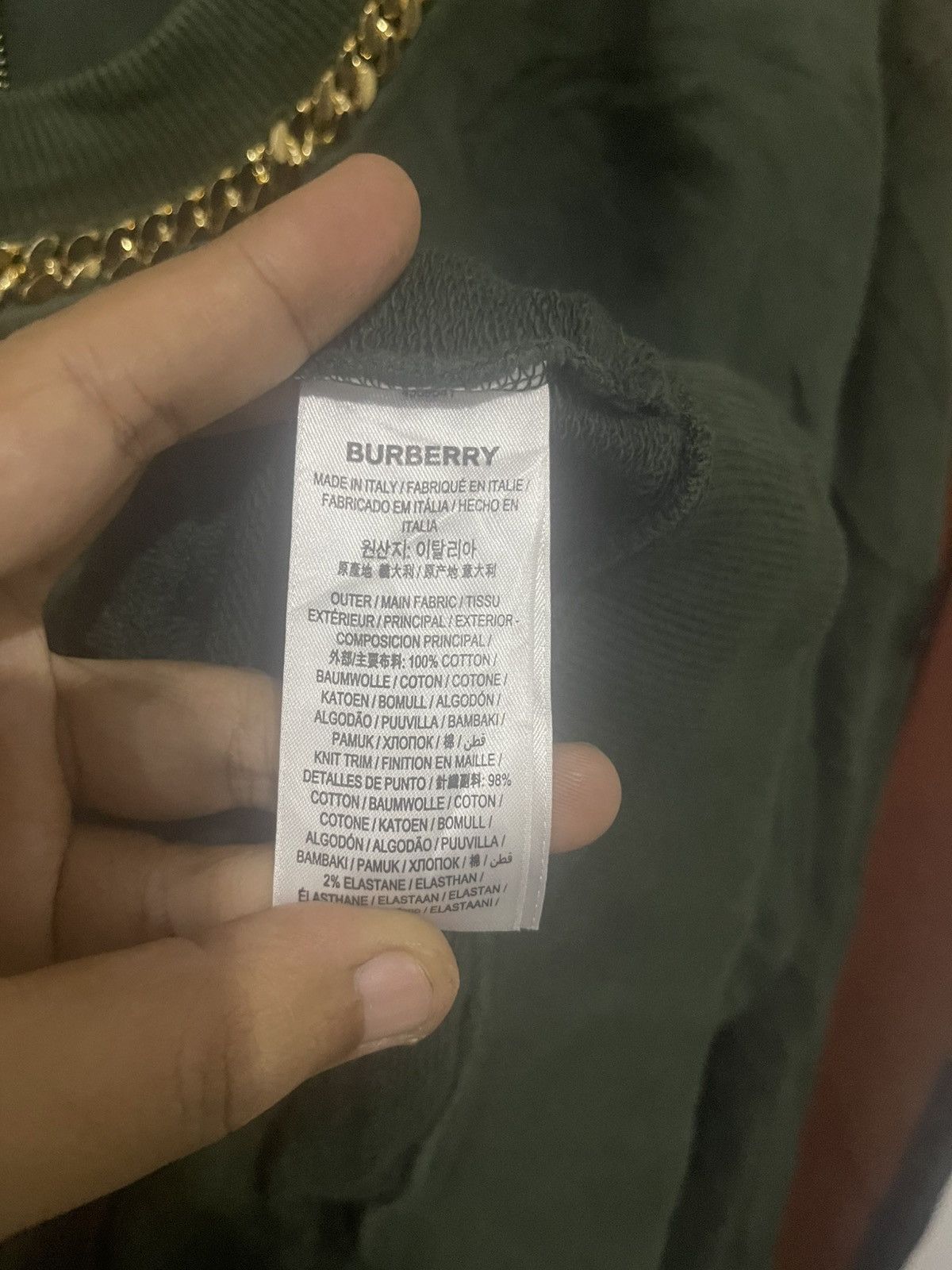 Burberry Burberry Cuban Chain Green Sweatshirt Size L Size US L / EU 52-54 / 3 - 8 Thumbnail
