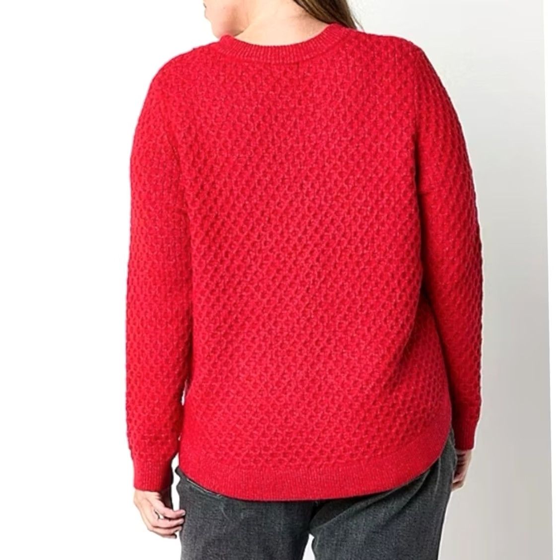 Vintage St. John's Bay Womens Waffle Knit Crewneck Long Sleeve Sweater Red 1X XL Pullover Textured Ribbed Knit Holiday Preppy Casual Size XL / US 12-14 / IT 48-50 - 5 Thumbnail