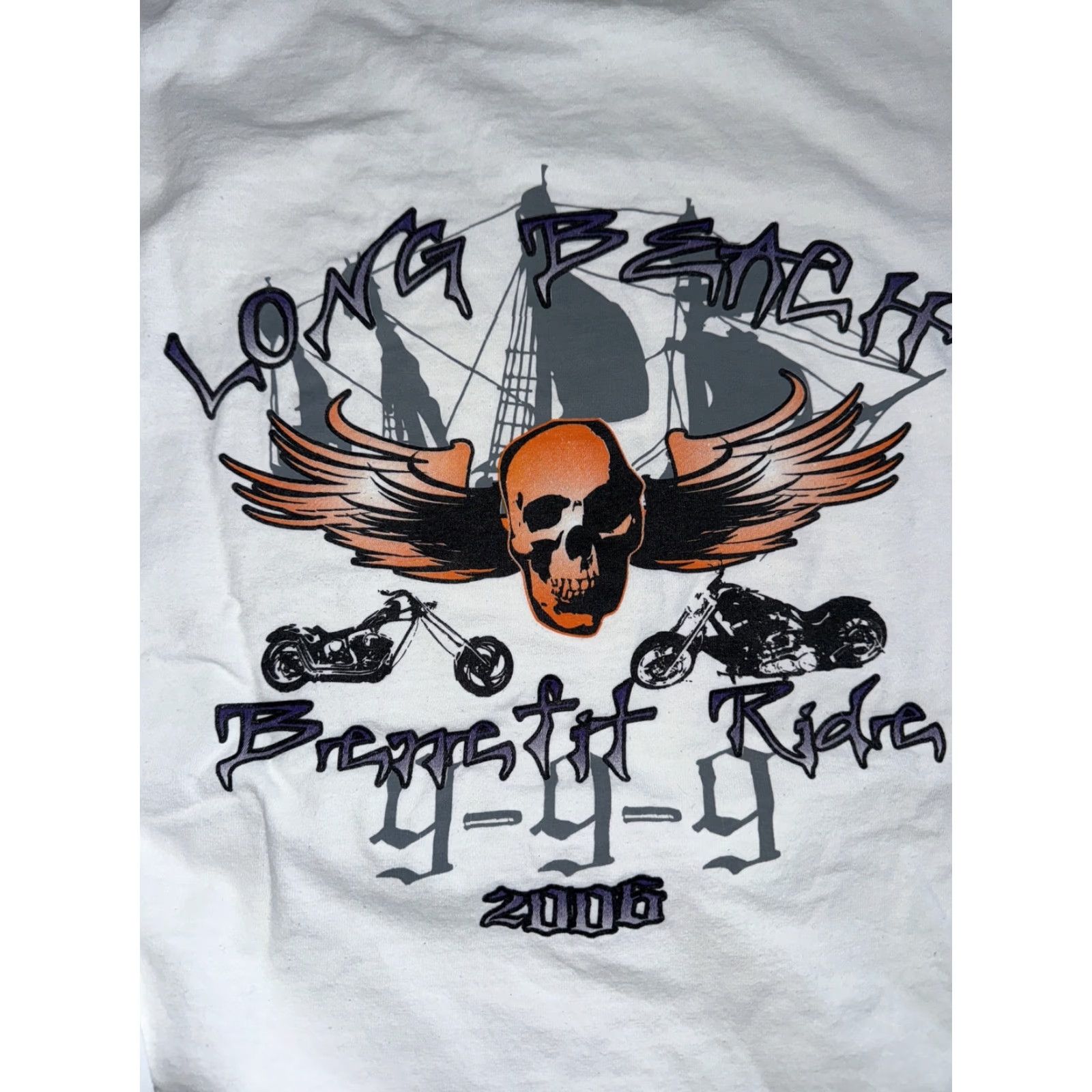 Vintage VINTAGE Y2K Motorcycle Long Sleeve Flames Skulls 2XL White Men Long Beach Graphic T-Shirt Size US XXL / EU 58 / 5 - 7 Thumbnail