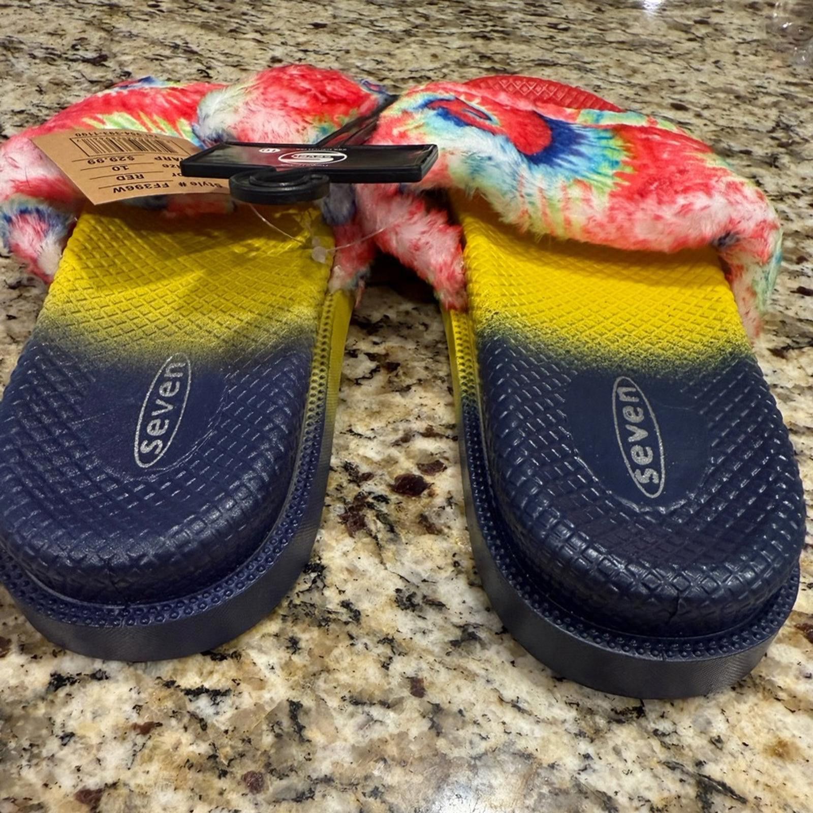 Seven 7 Seven tie dyed faux fur rainbow colored slides Size 10 Size US 10 / IT 40 - 7 Thumbnail