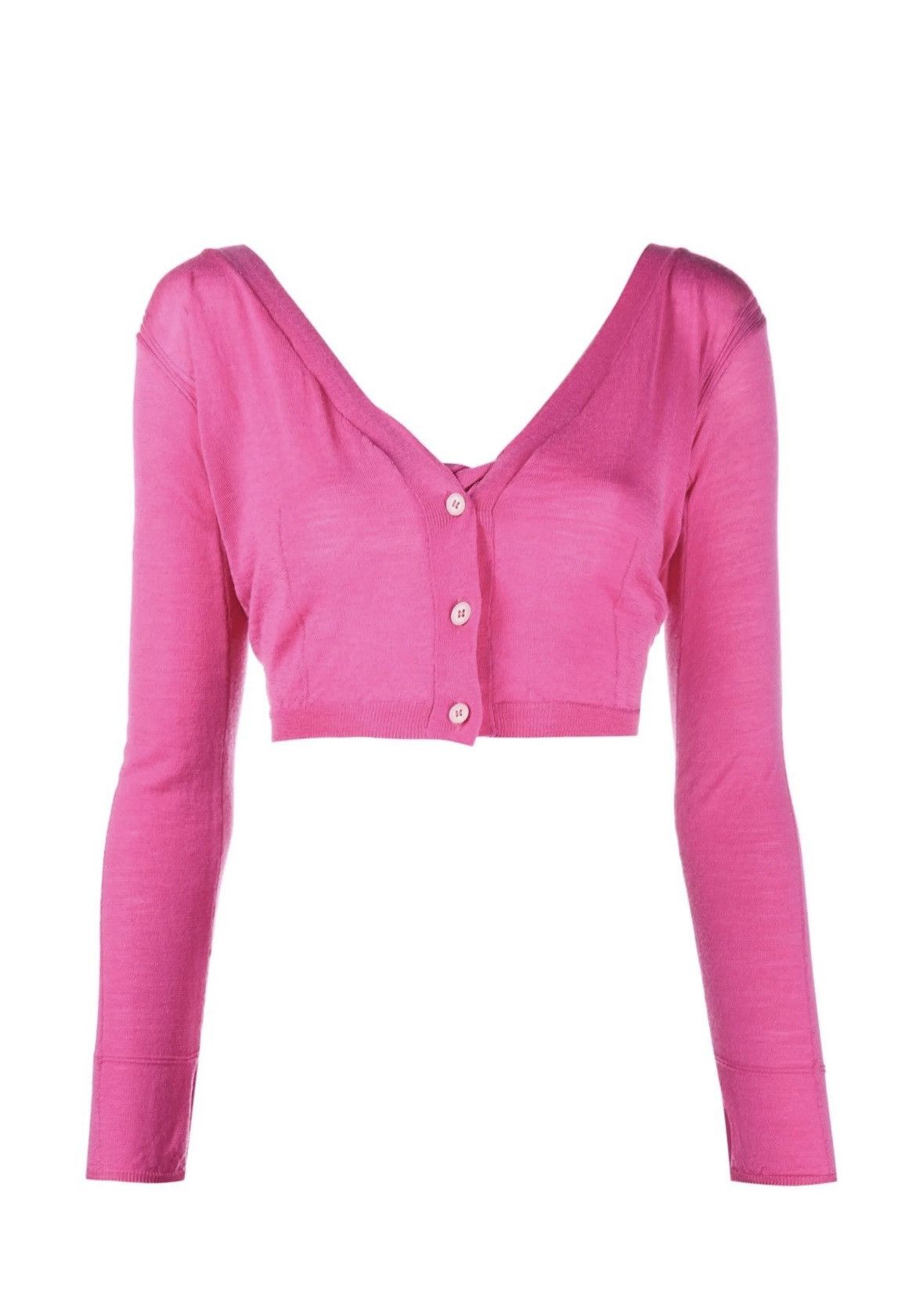 Jacquemus Jacquemus Cropped Long Sleeved Wool Cardigan Top Bright Pink Size XS / US 0-2 / IT 36-38 - 1 Thumbnail