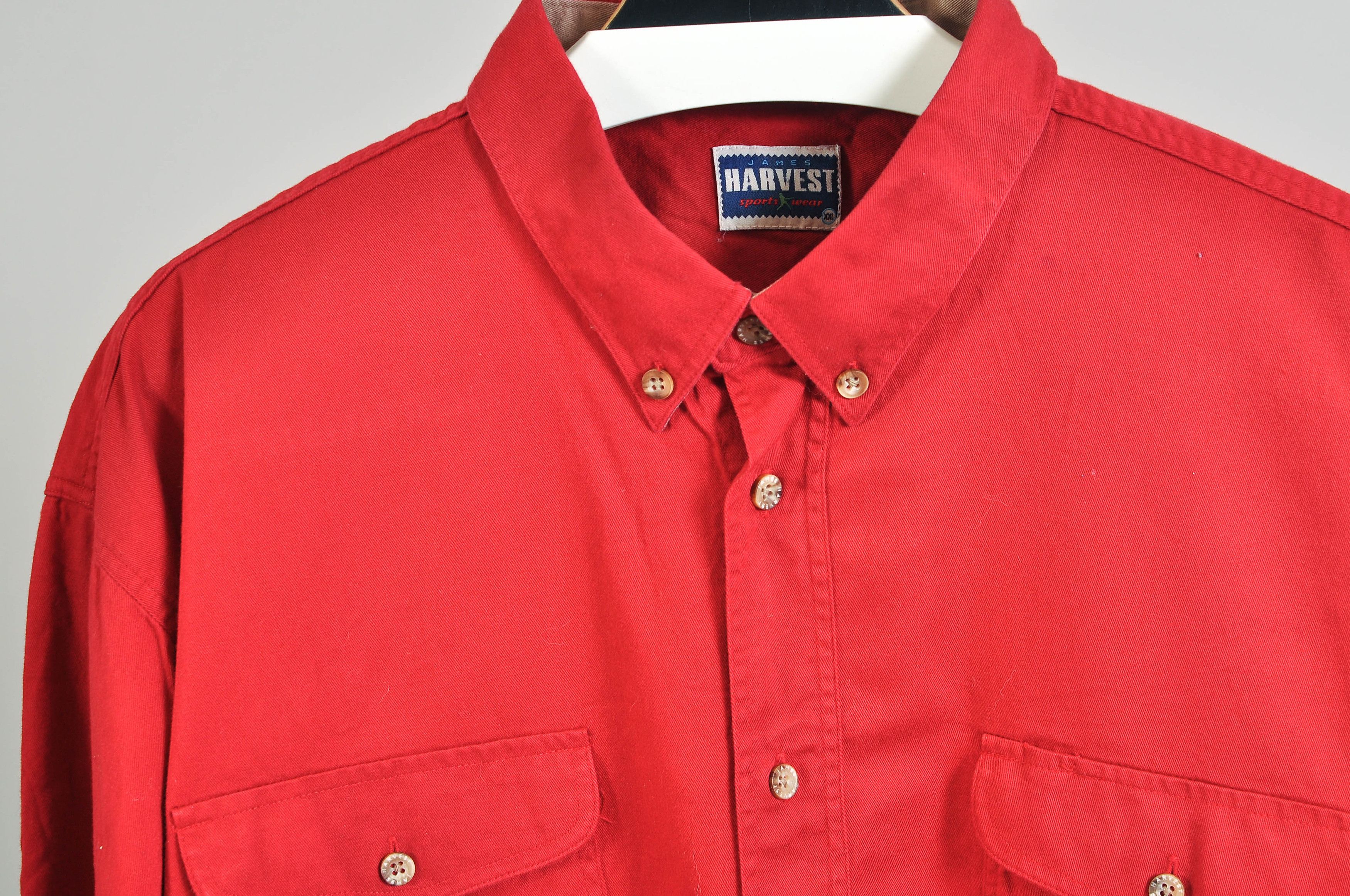 Vintage Vintage 90s James Harvest Red Shirt Size US XXL / EU 58 / 5 - 2 Thumbnail