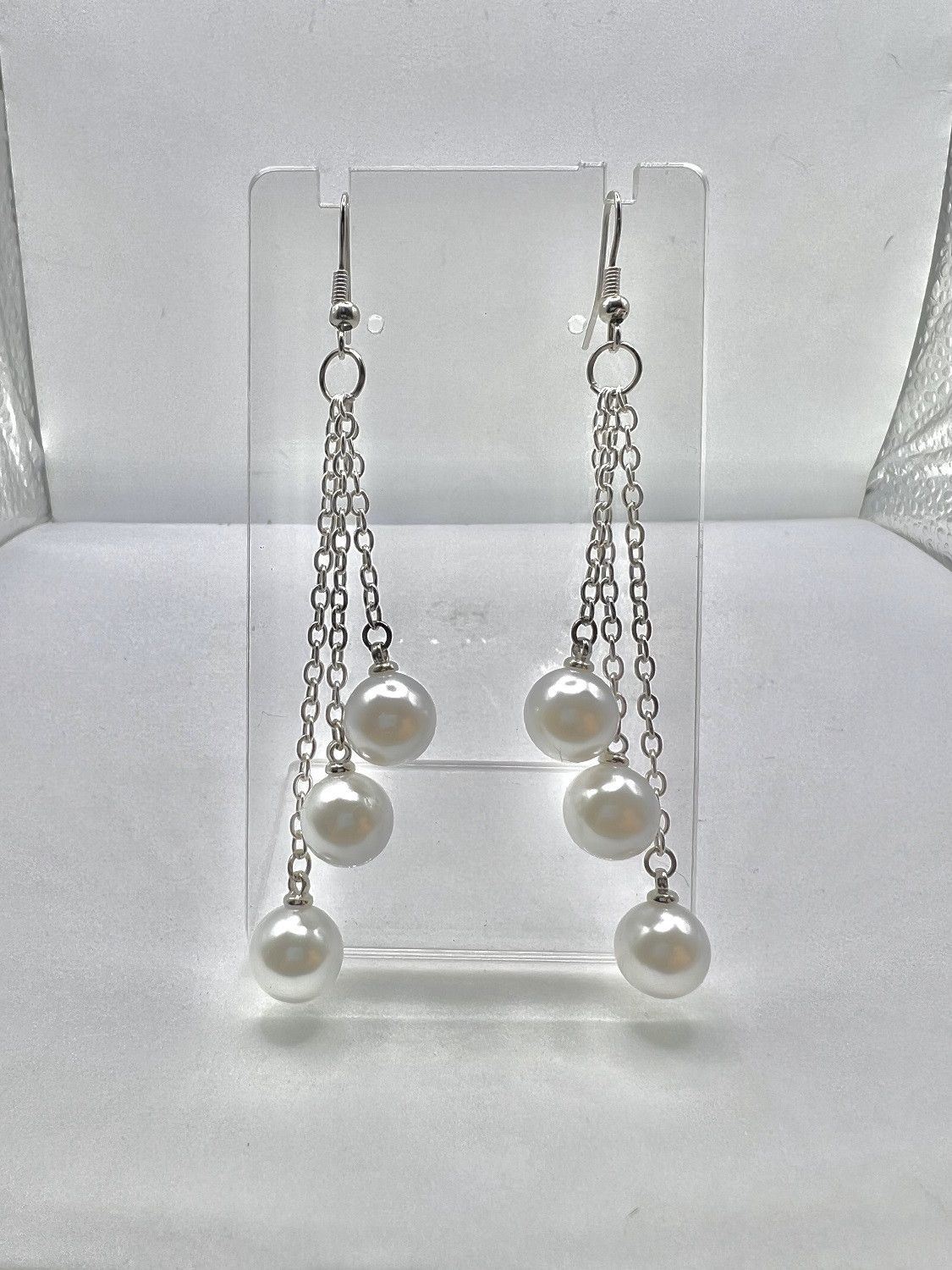 Handmade White Pearl Beads Dangle Earrings Size ONE SIZE - 3 Thumbnail
