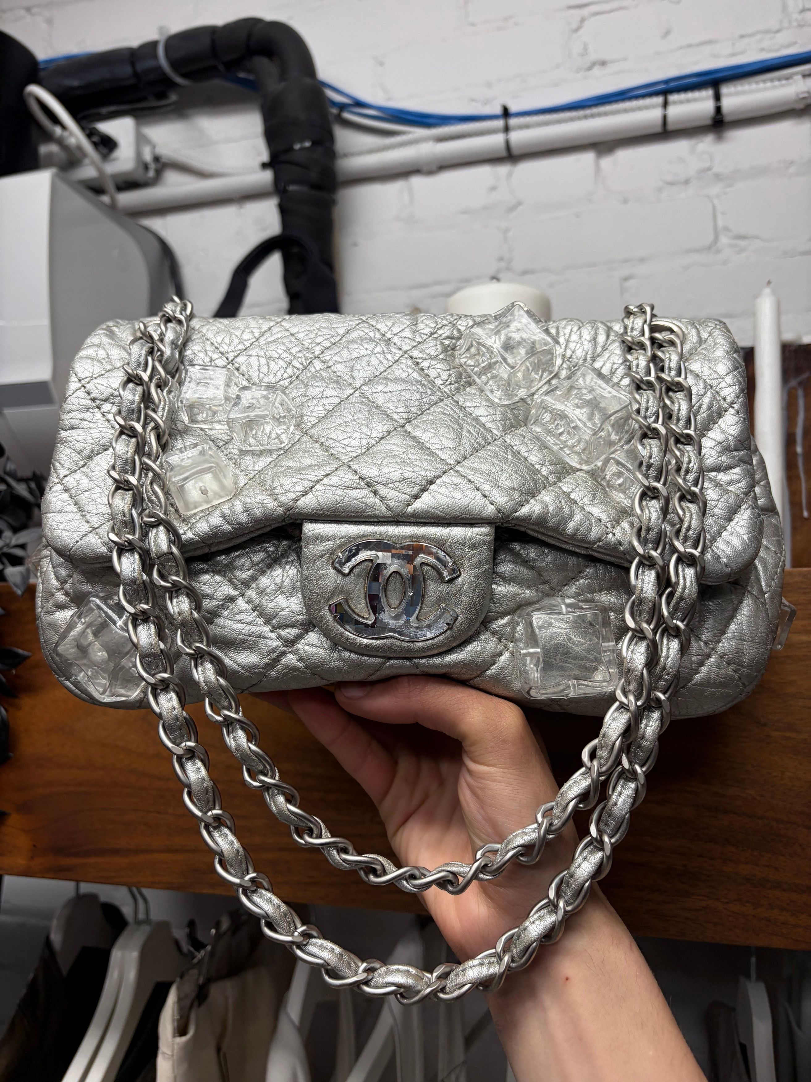 Chanel 2011 Chanel ‘Ice Cube’ Silver Medium Top Flap Leather Bag Size ONE SIZE - 1 Thumbnail