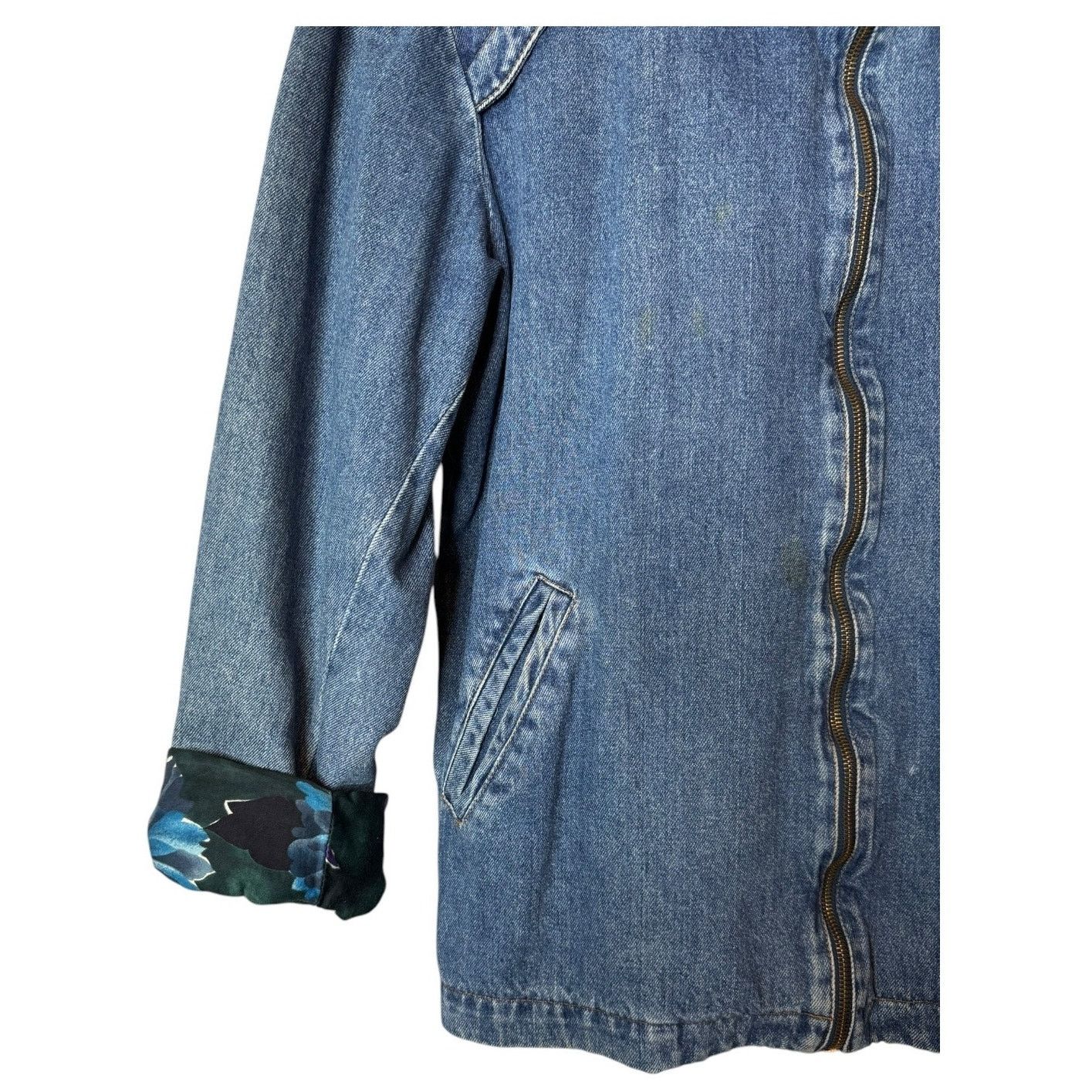 Vintage Vtg Denim Blue Jacket Blue Purple floral lining zip closing Size M / US 6-8 / IT 42-44 - 8 Thumbnail