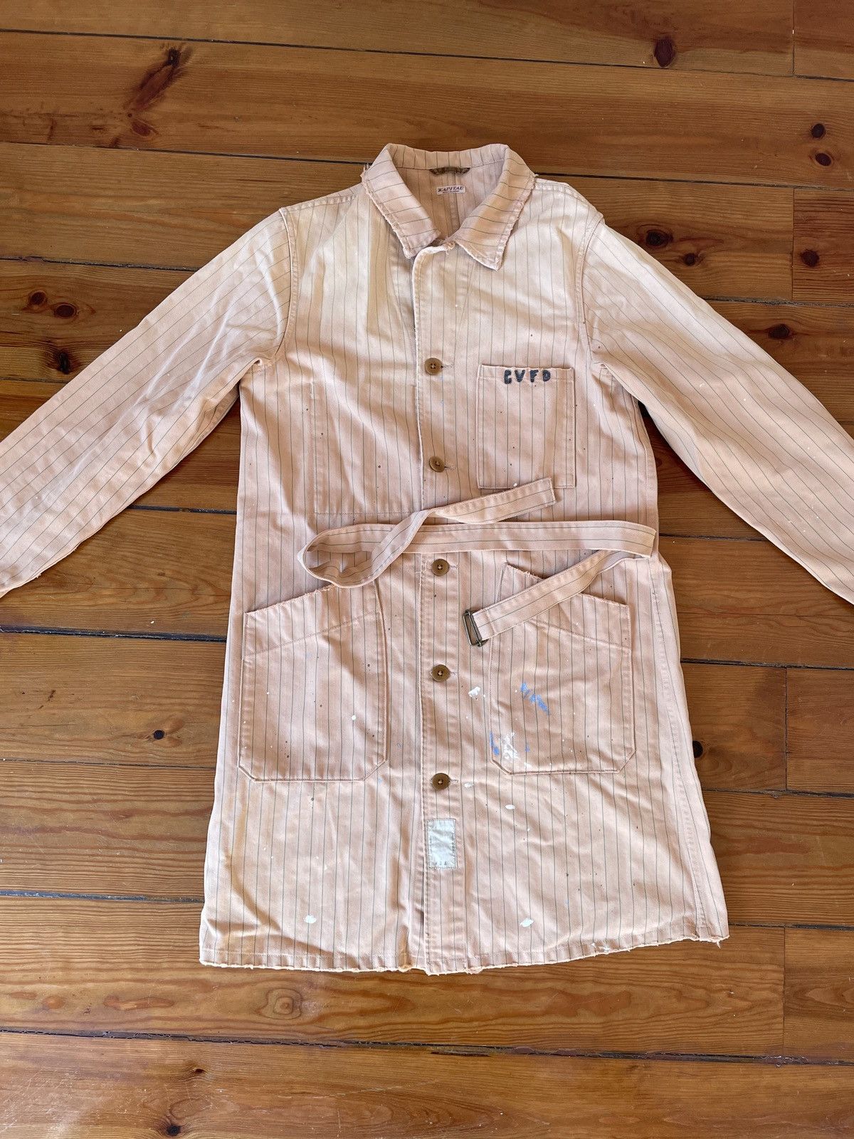 image of Kapital Striped Lab Coat 2 in Tan, Men's (Size Medium)