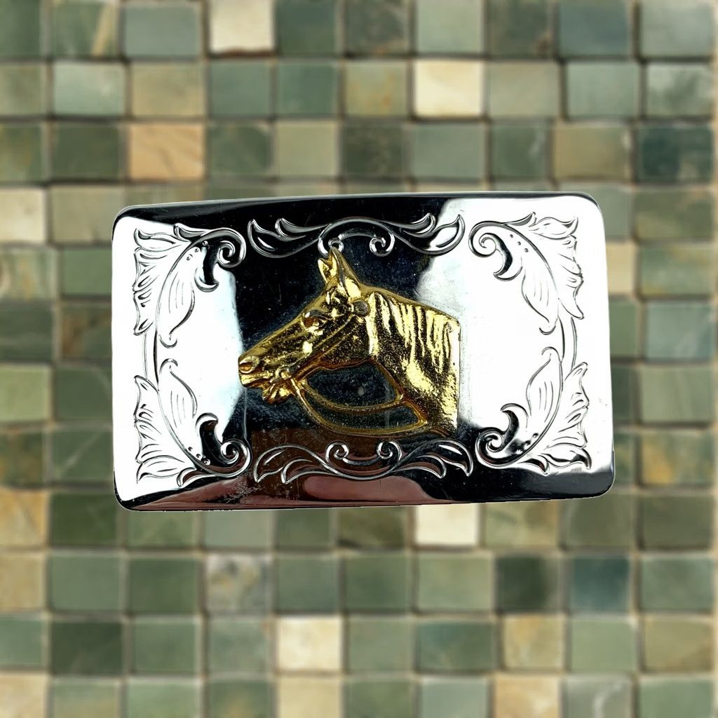 Vintage VINTAGE Horse Head Silver Gold Tone 3D Metal Belt Buckle Made in USA Unbranded Adult Unisex 1970s Silver Belt Buckle Size ONE SIZE - 1 Thumbnail
