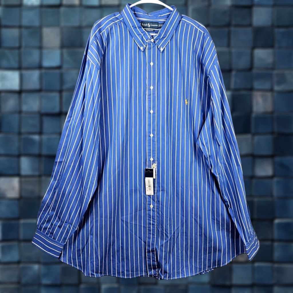 Ralph Lauren Ralph Lauren Shirt Mens 4XL Custom Fit Oxford Striped Button Down Logo Blue New Size US XXL / EU 58 / 5 - 1 Thumbnail