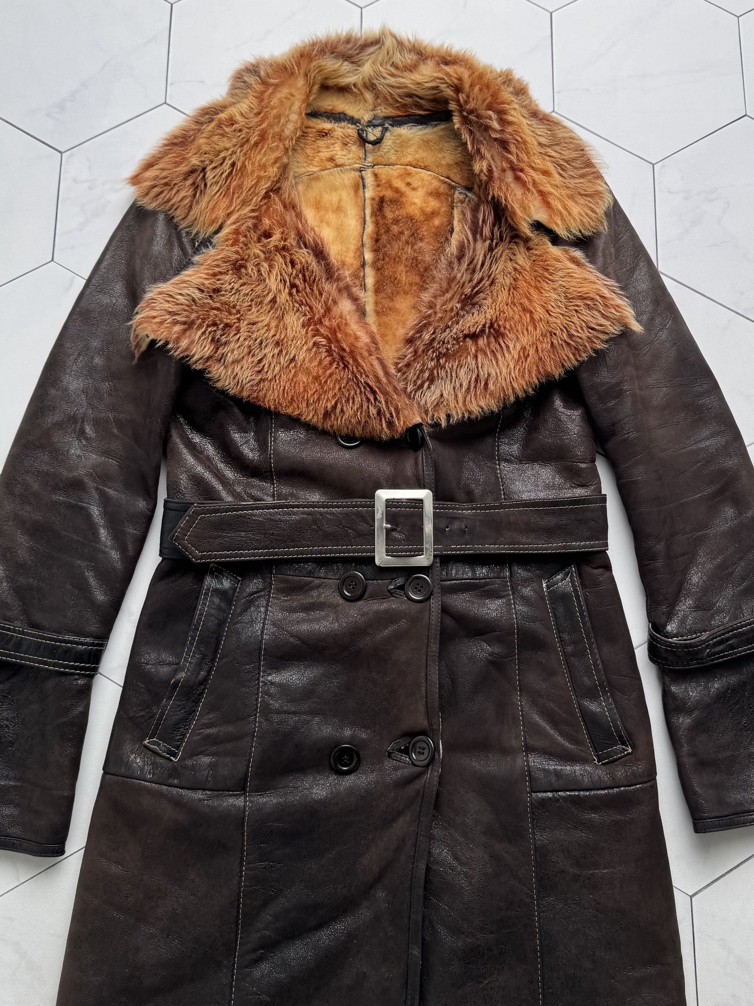 Vintage Vintage Real Sheepskin Coat With Belt (B250)D15E2 Size XS / US 0-2 / IT 36-38 - 6 Thumbnail