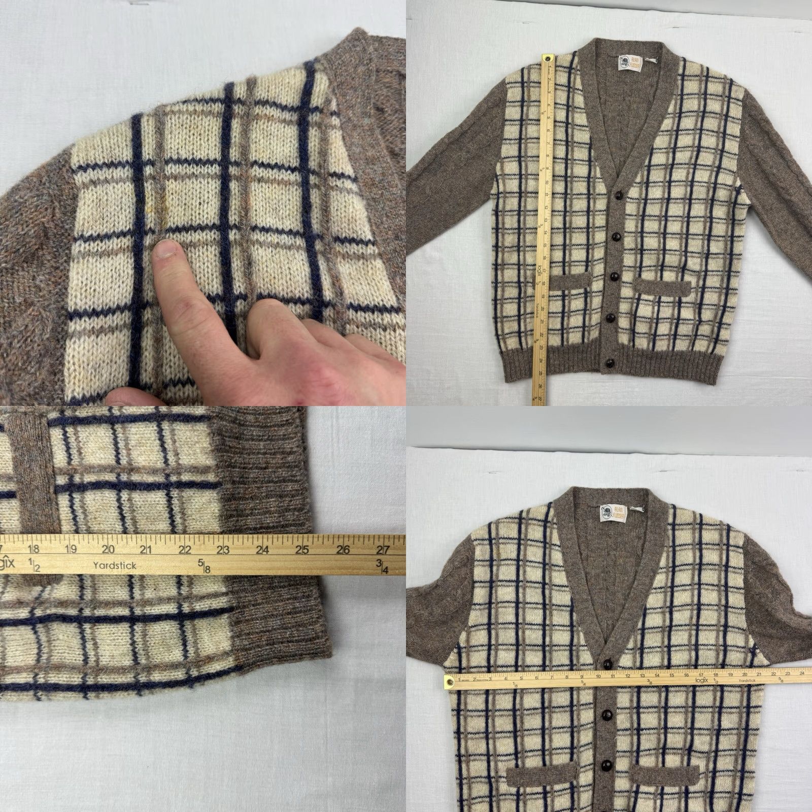 Vintage VINTAGE Alan Flusser Cardigan Sweater Mens Large Brown Plaid Wool 80s 90s Size US L / EU 52-54 / 3 - 8 Thumbnail