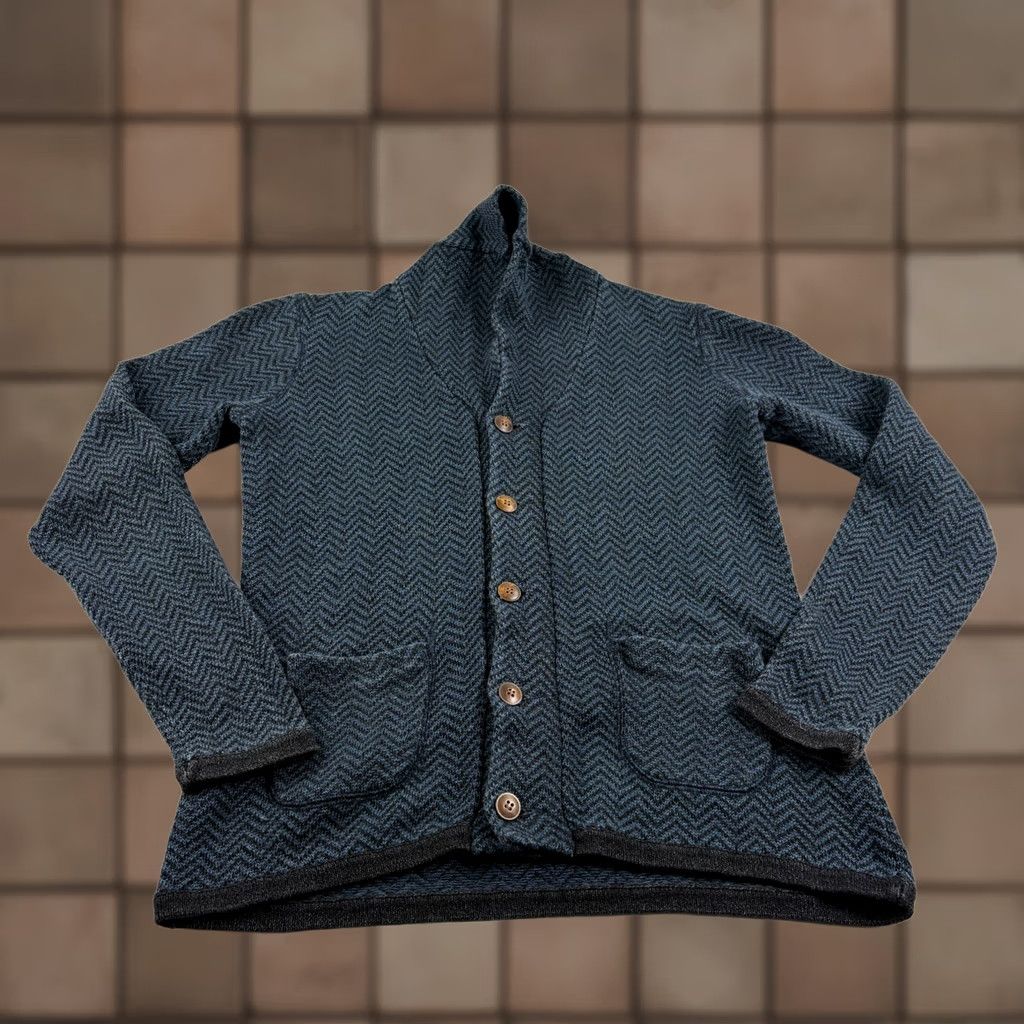 Alex Mill Alex Mill Sweater Cardigan Mens Small Blue Herringbone Shawl Collar Pockets Stretch Regular Fit Size US S / EU 44-46 / 1 - 1 Thumbnail